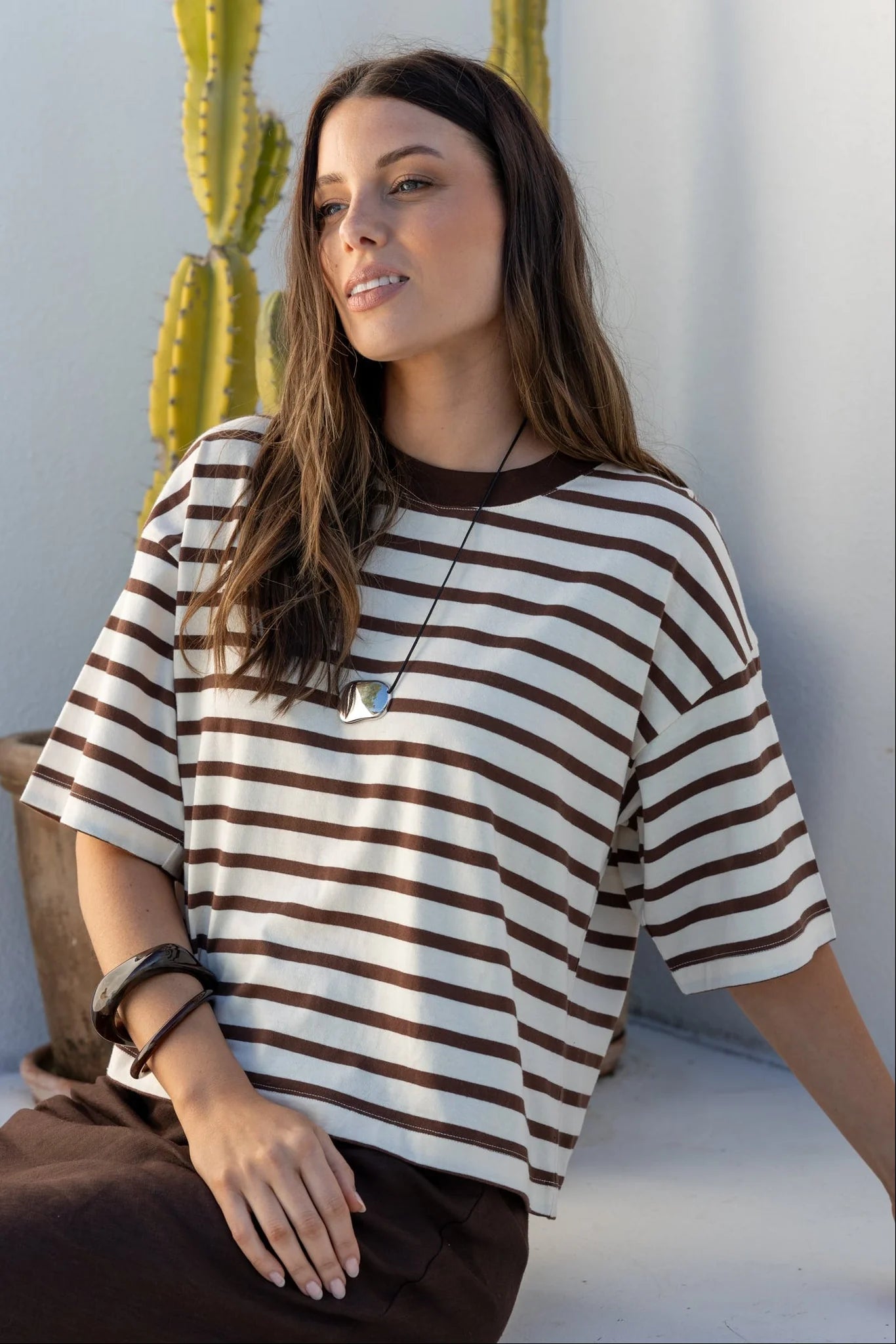 Cohesion Chocolate Vanilla Stripe Oversized Tee SS