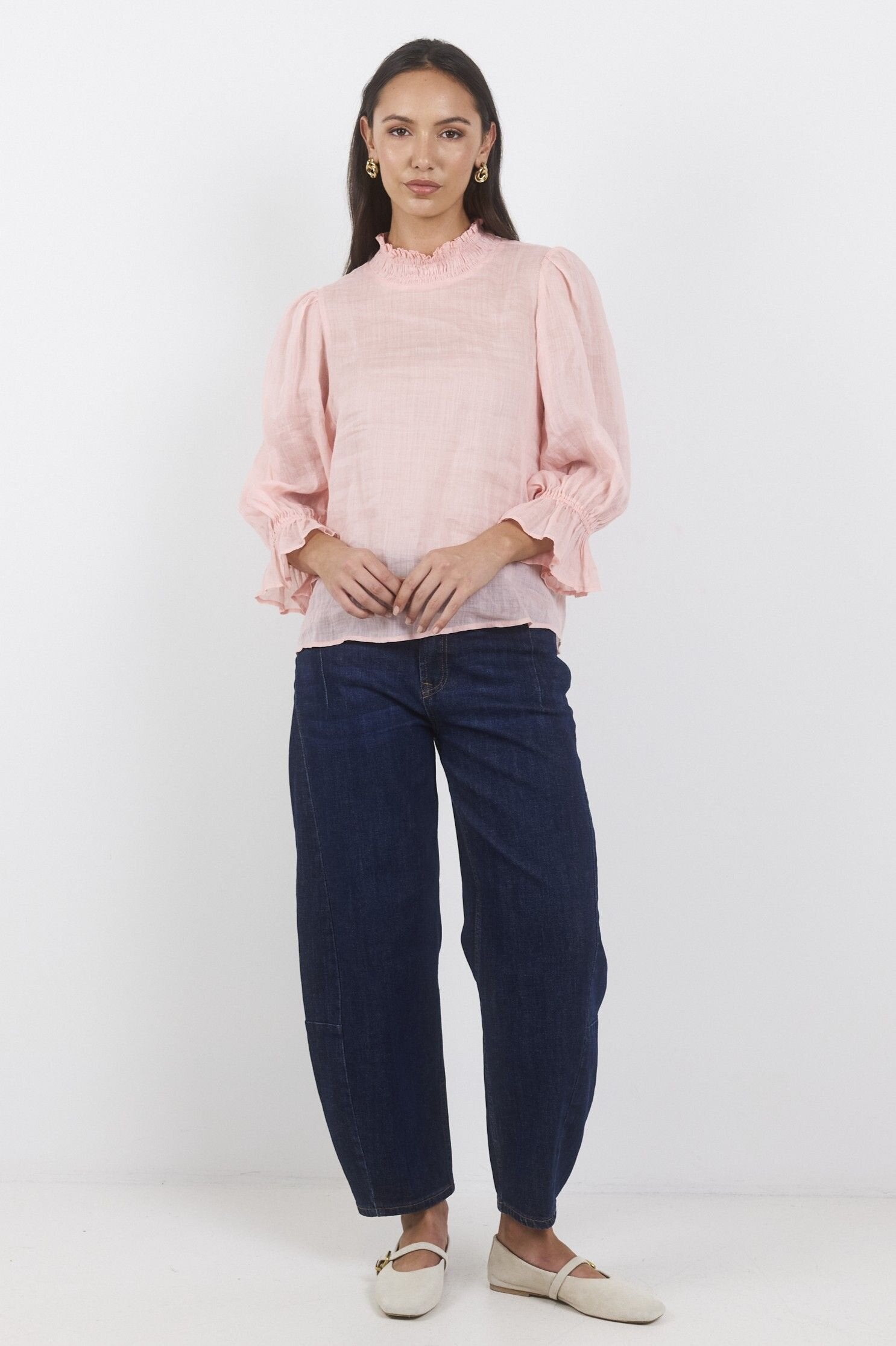 occasion Pale Pink shirred neck Top