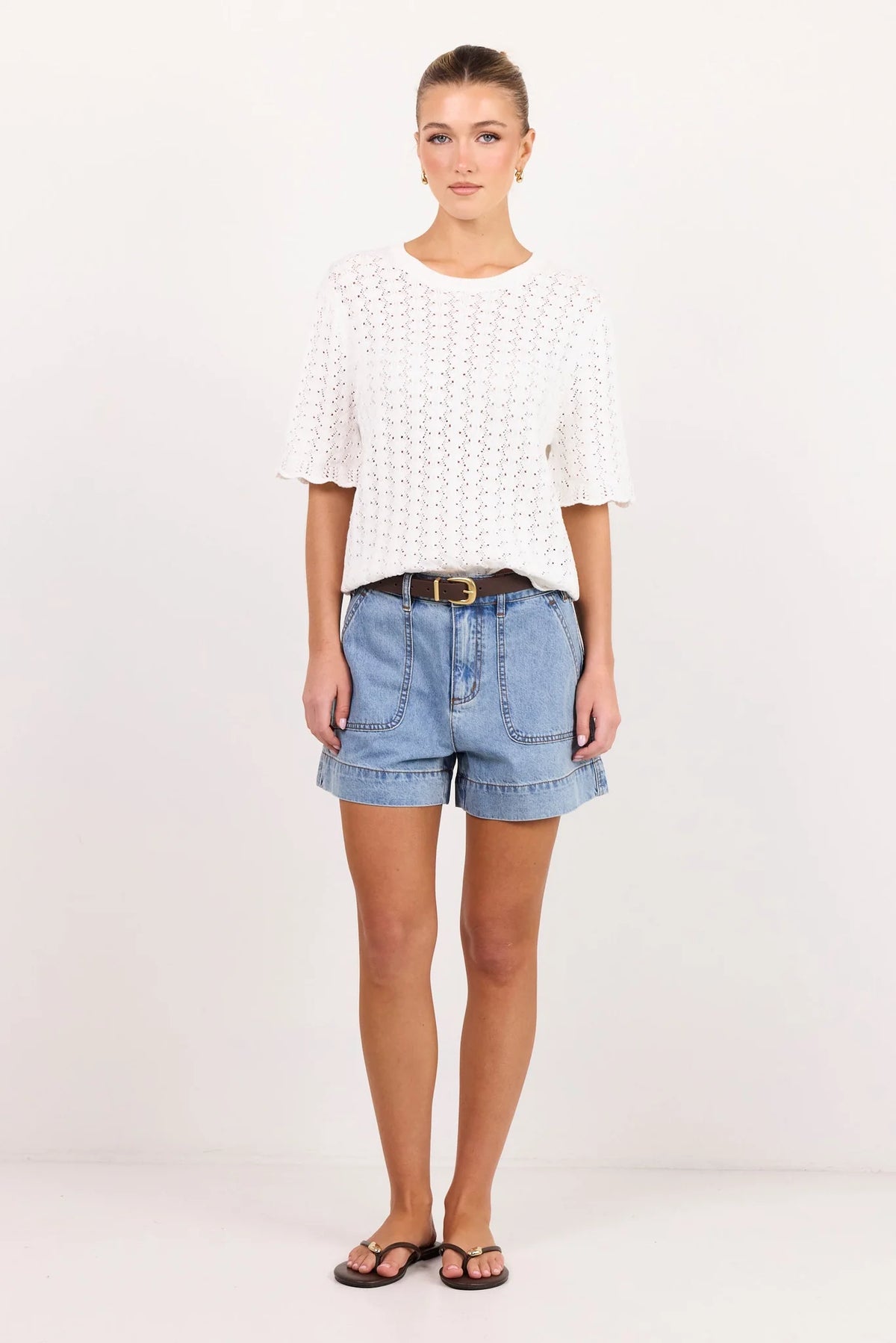 Kindly mid blue pocket front denim short