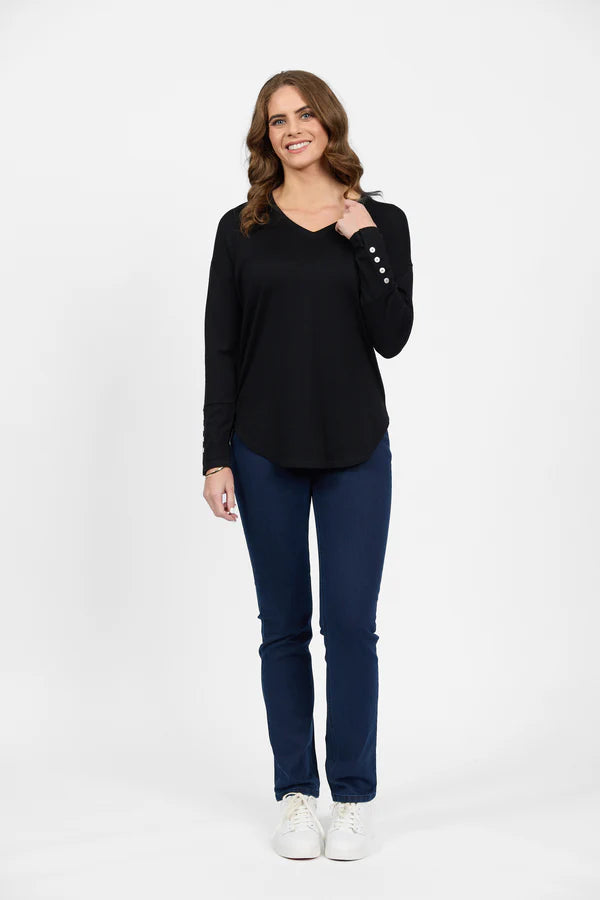 Merino V Neck Top Black
