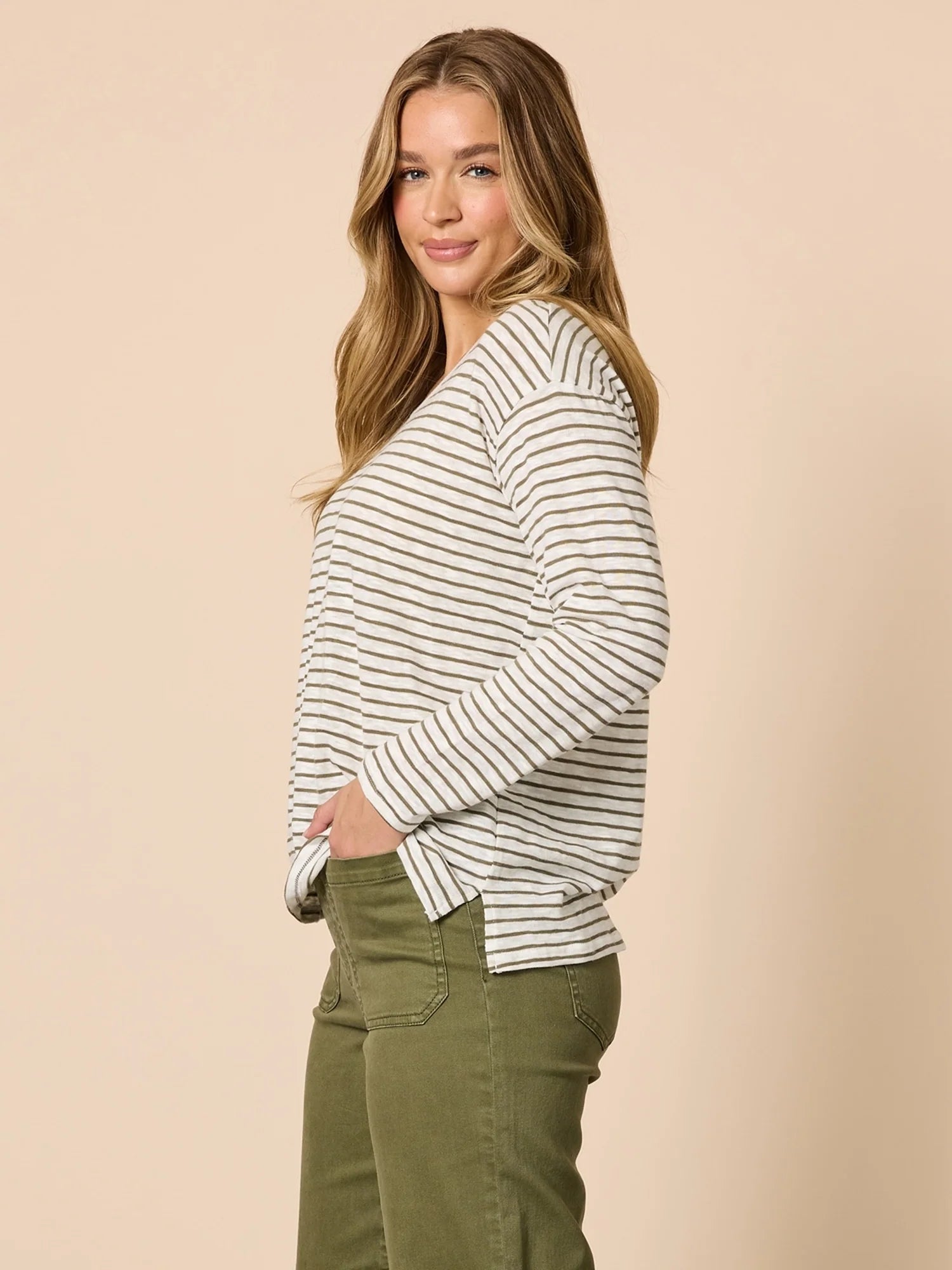 City Stripe Tee Khaki/Ivory