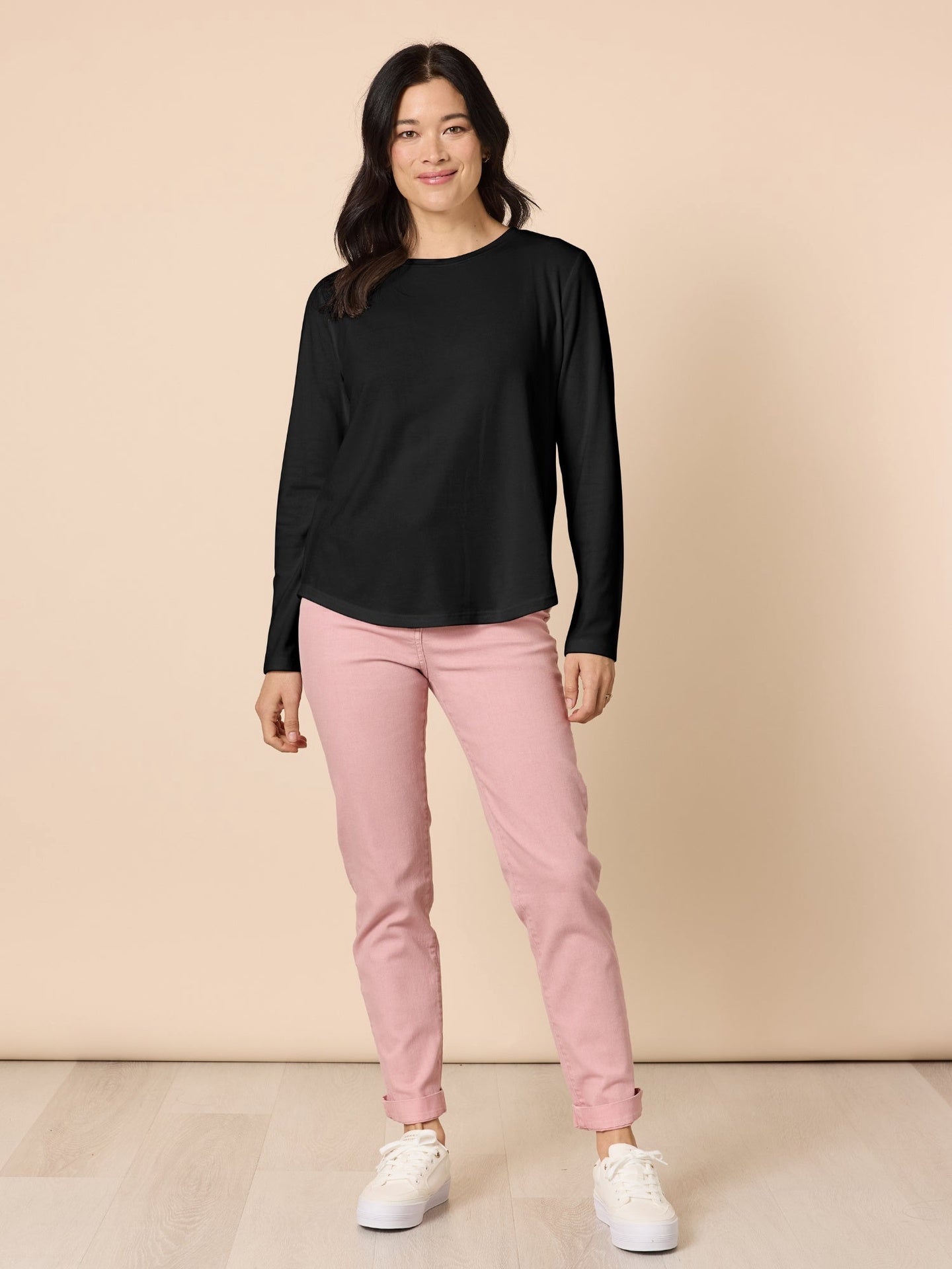 Brushed Cotton Crew Neck Tee Black