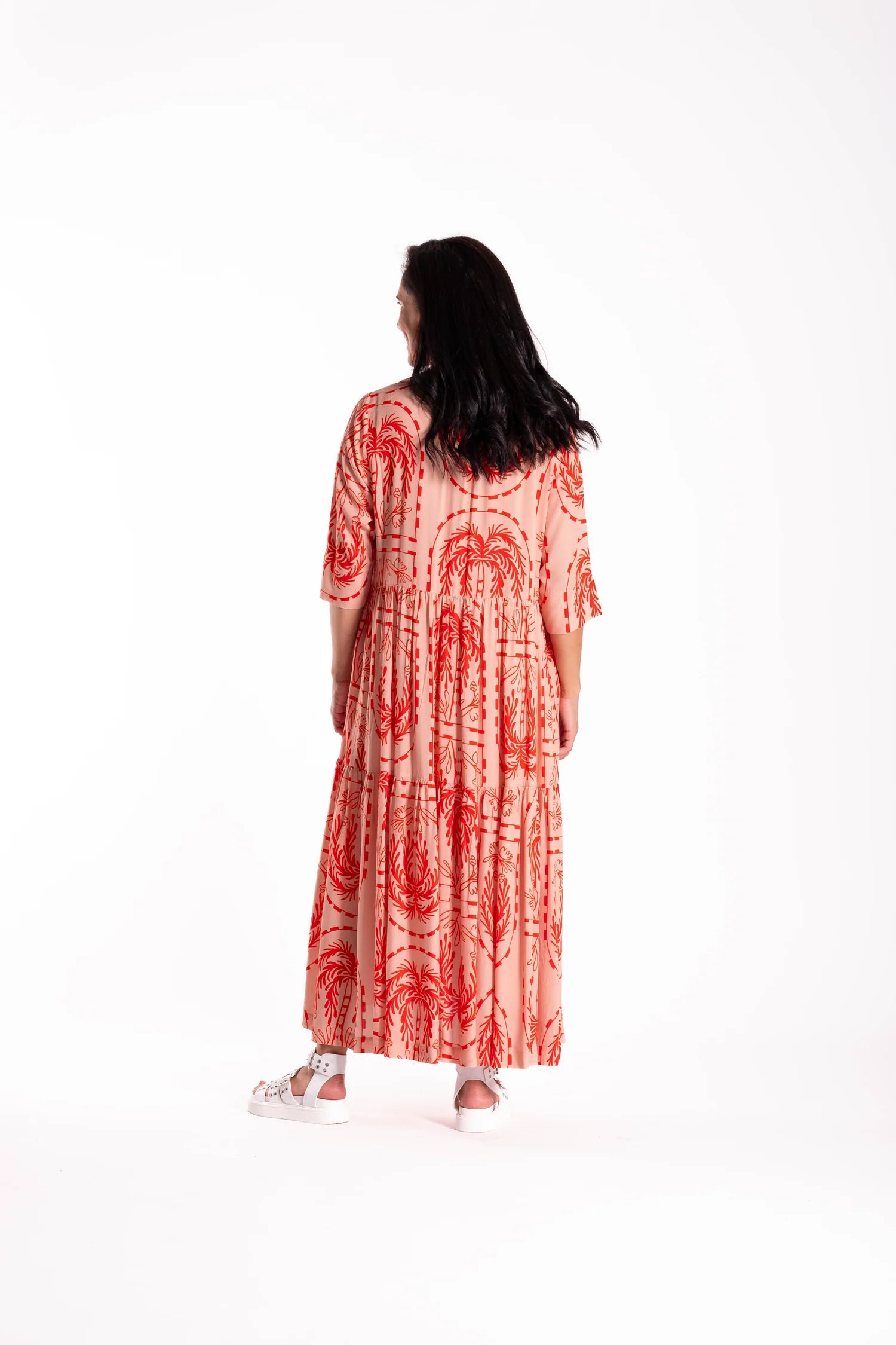 Collar Tiered Dress Palm