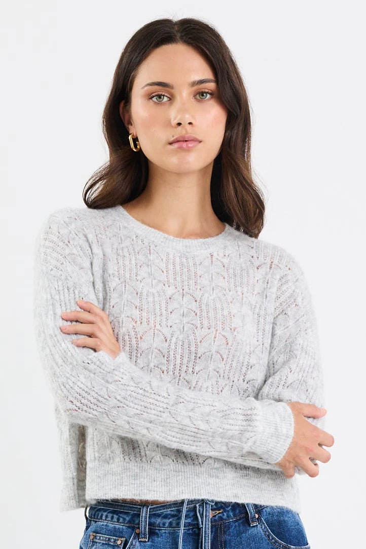 Adulation grey marle pointelle fluffy jumper