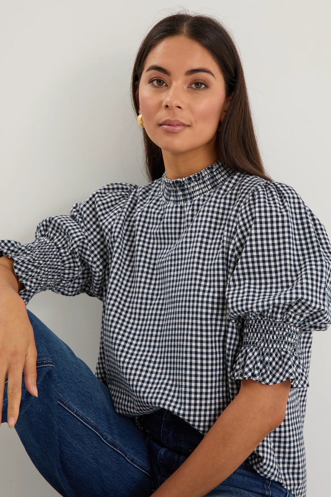 Affection Navy Gingham Top