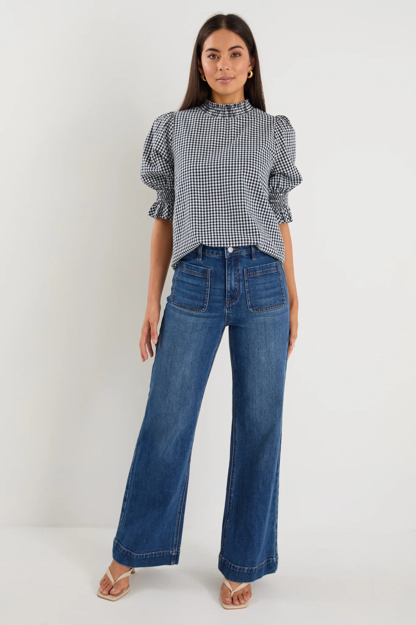 Affection Navy Gingham Top