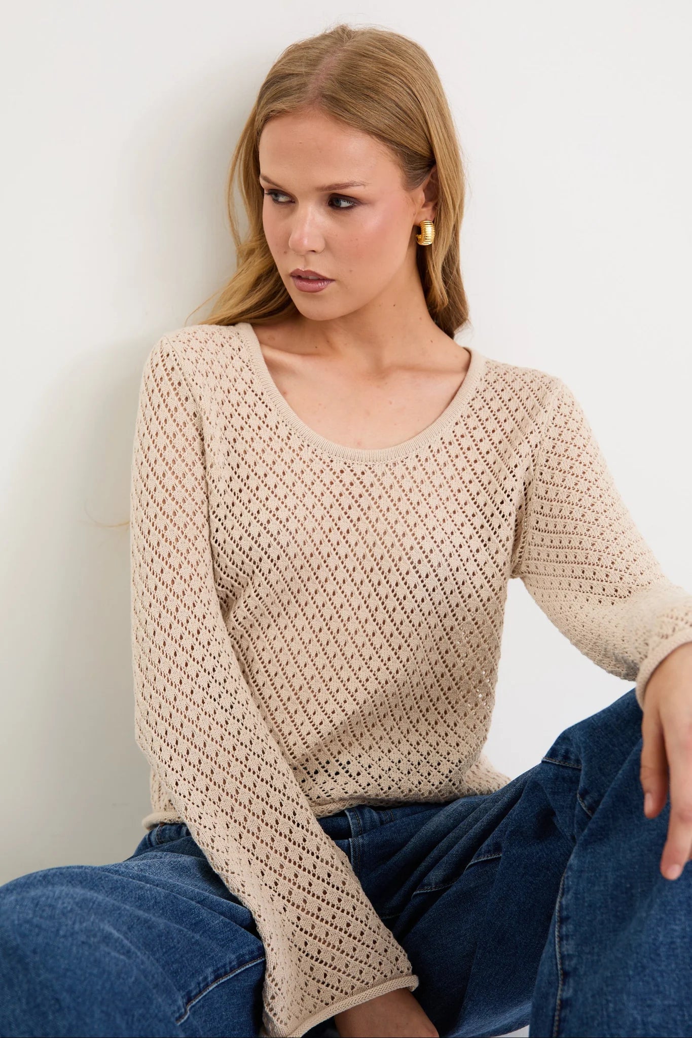 Aurora String Scoop Neck Crochet Jumper