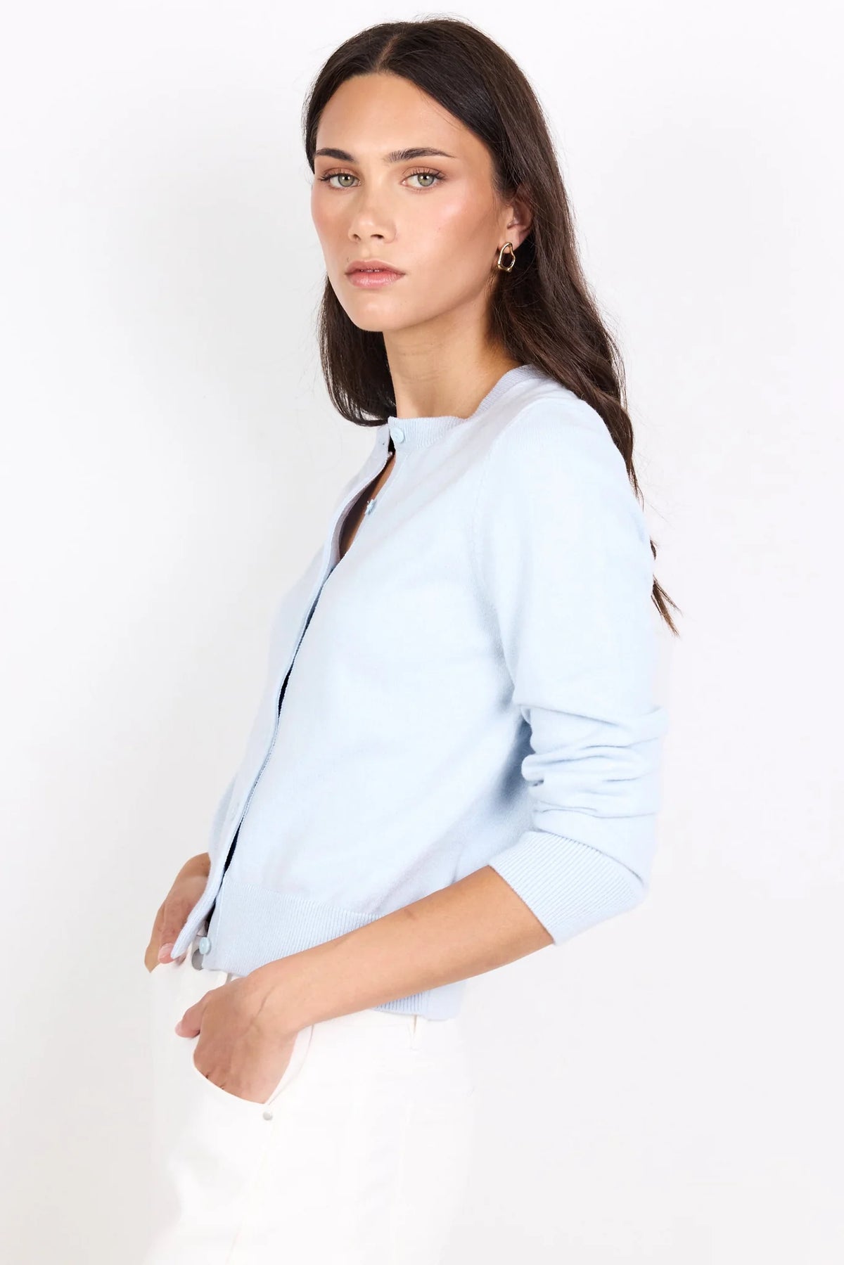 Autograph ice blue soft fine gauge crew cardi