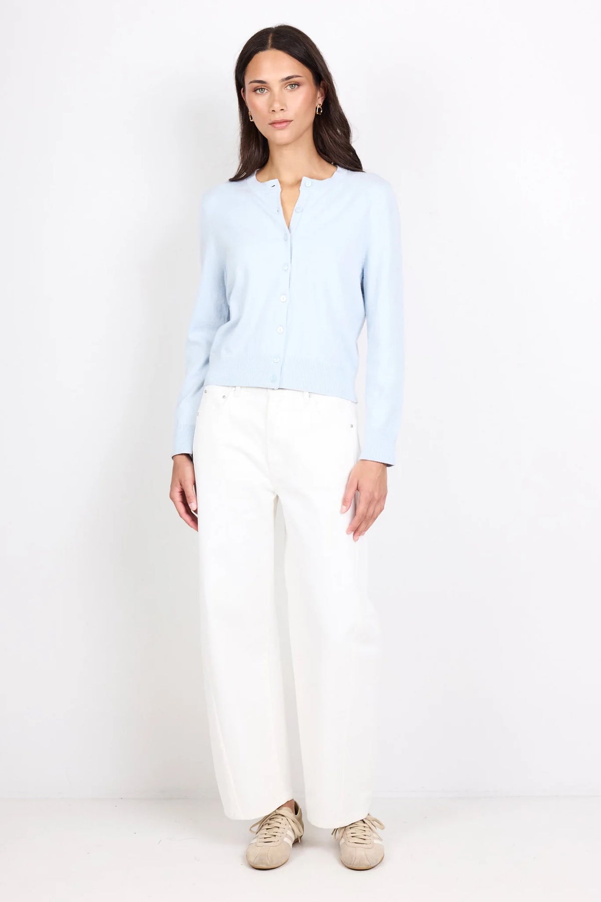 Autograph ice blue soft fine gauge crew cardi