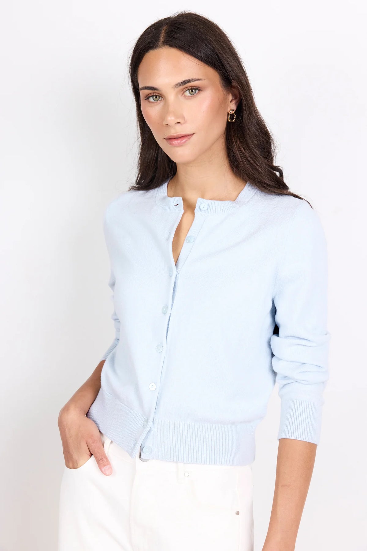 Autograph ice blue soft fine gauge crew cardi