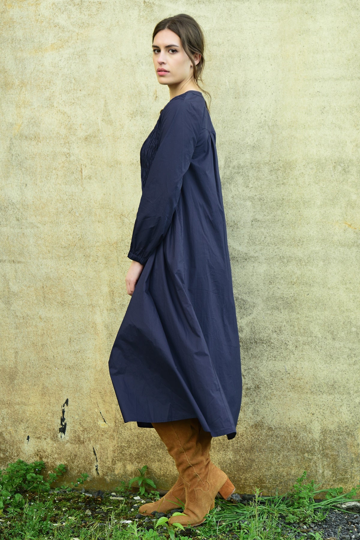 Shirred Space Dress Navy