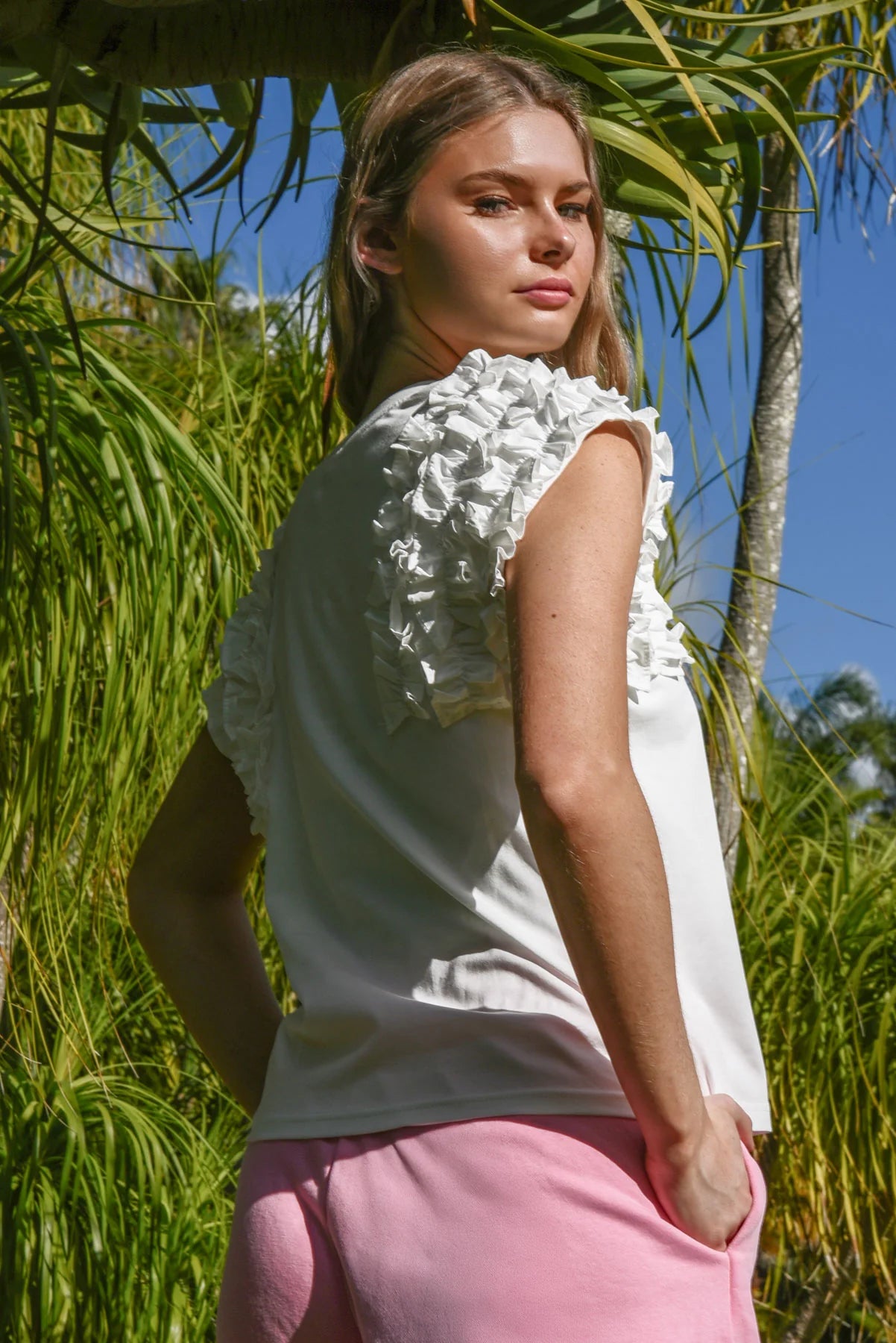 Ruffle Energy Tee White