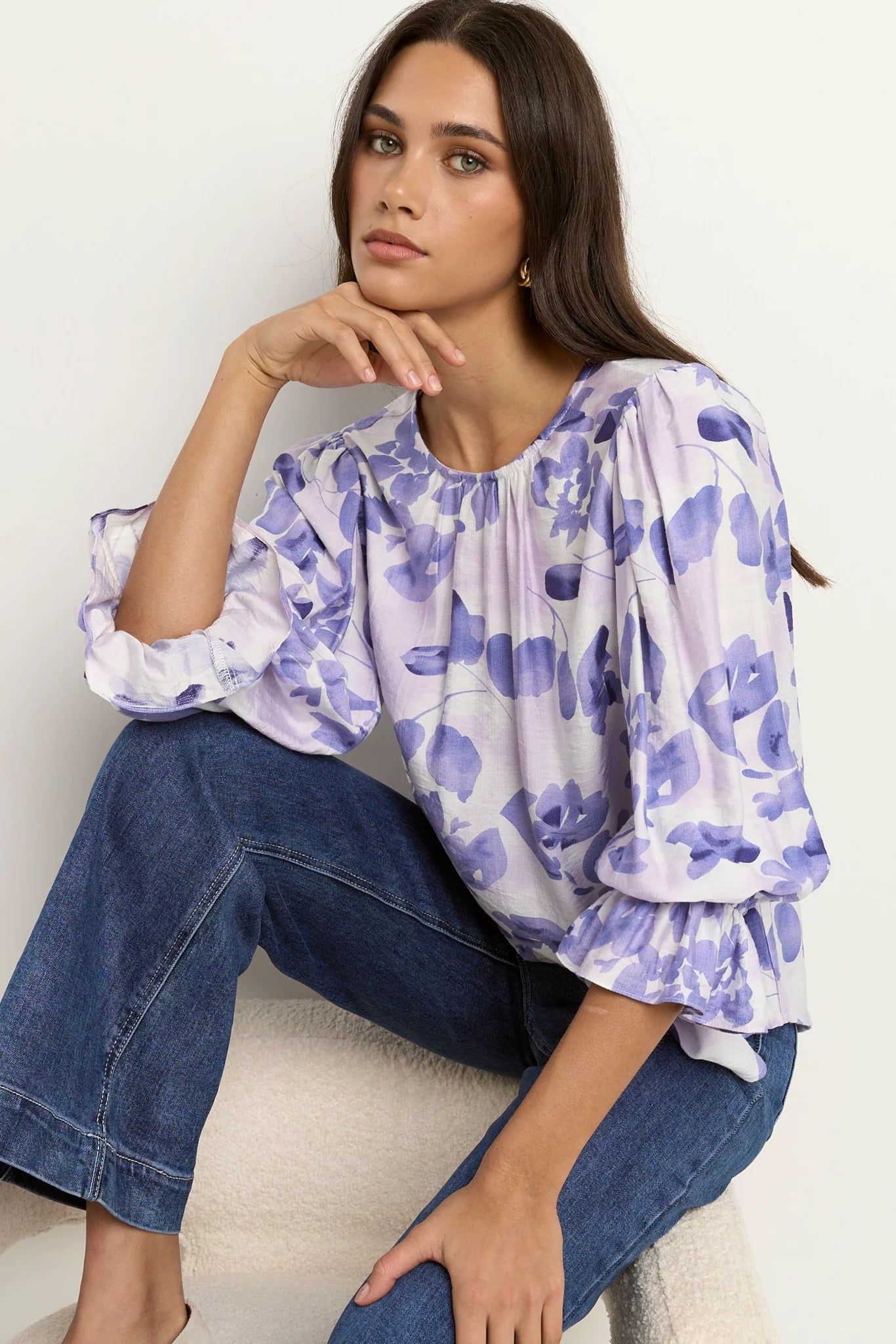 Candid Ivory Blue Floral Top