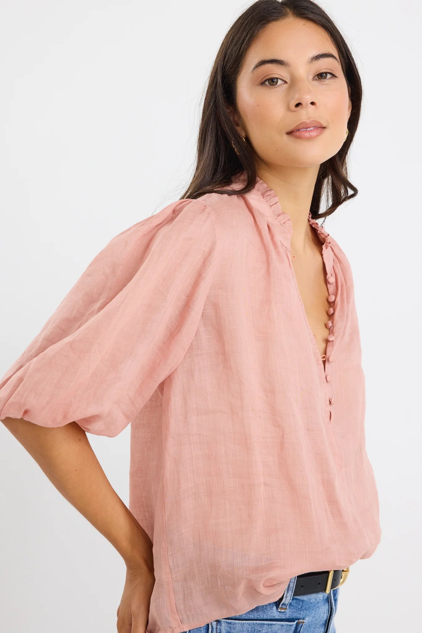 Closure Blush Ramie High Neck Top
