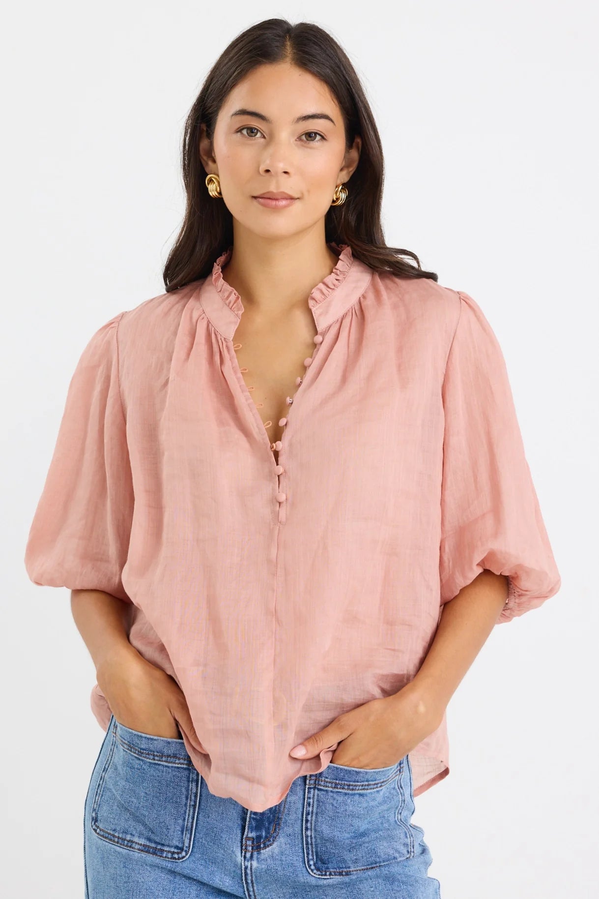 Closure Blush Ramie High Neck Top