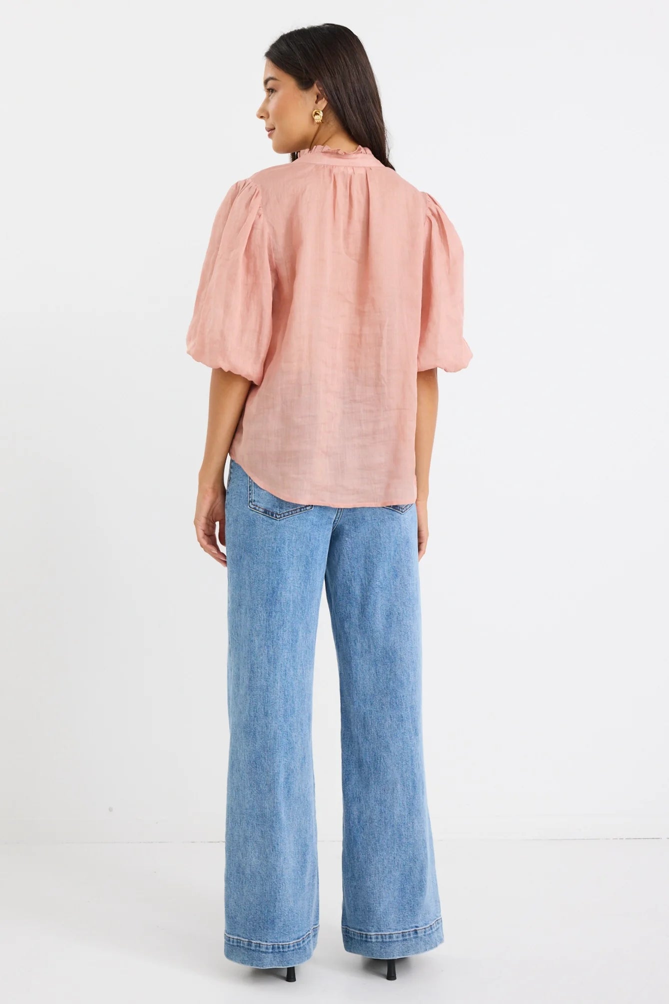 Closure Blush Ramie High Neck Top