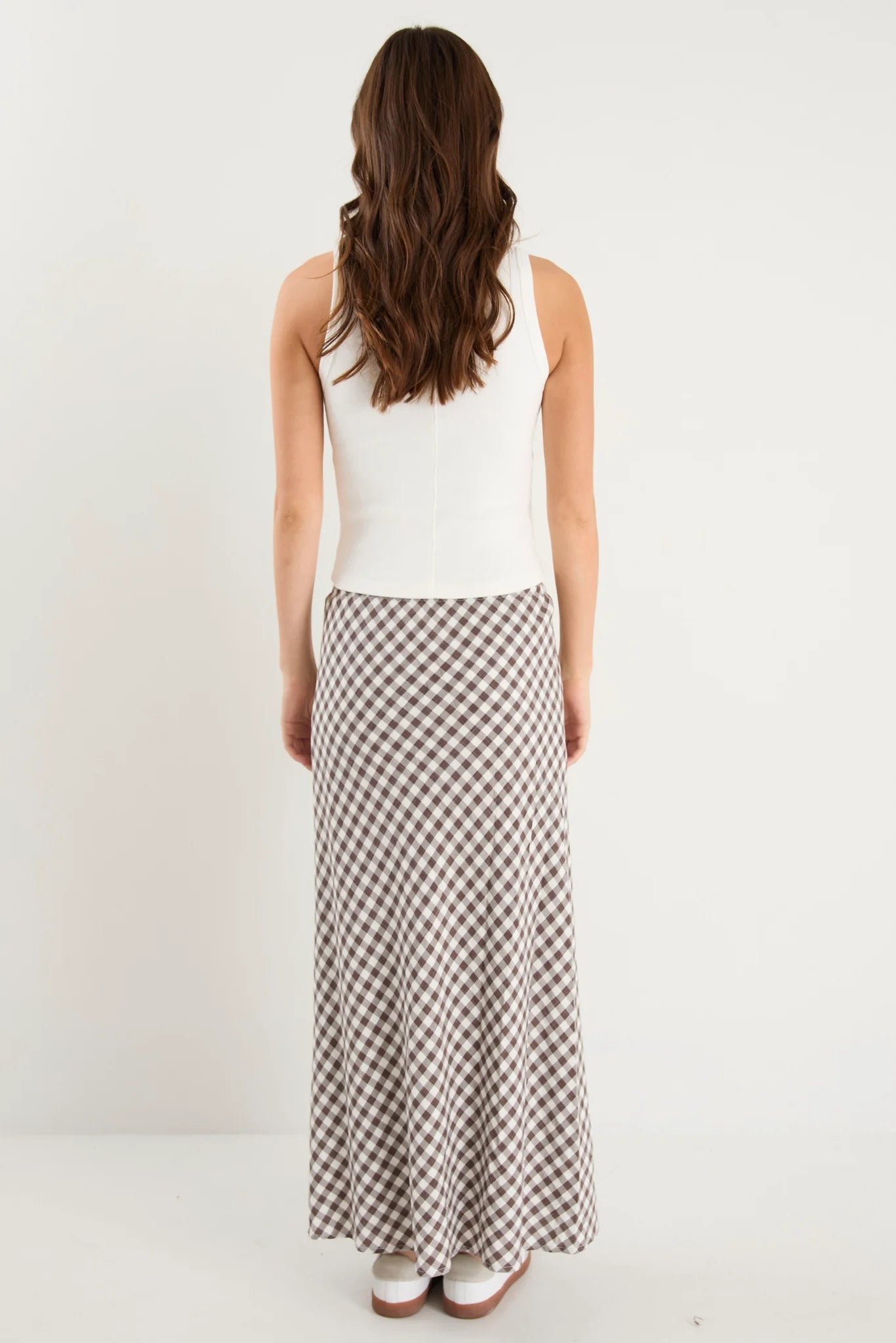 Summit Chocolate Gingham Cotton Bias Maxi Skirt