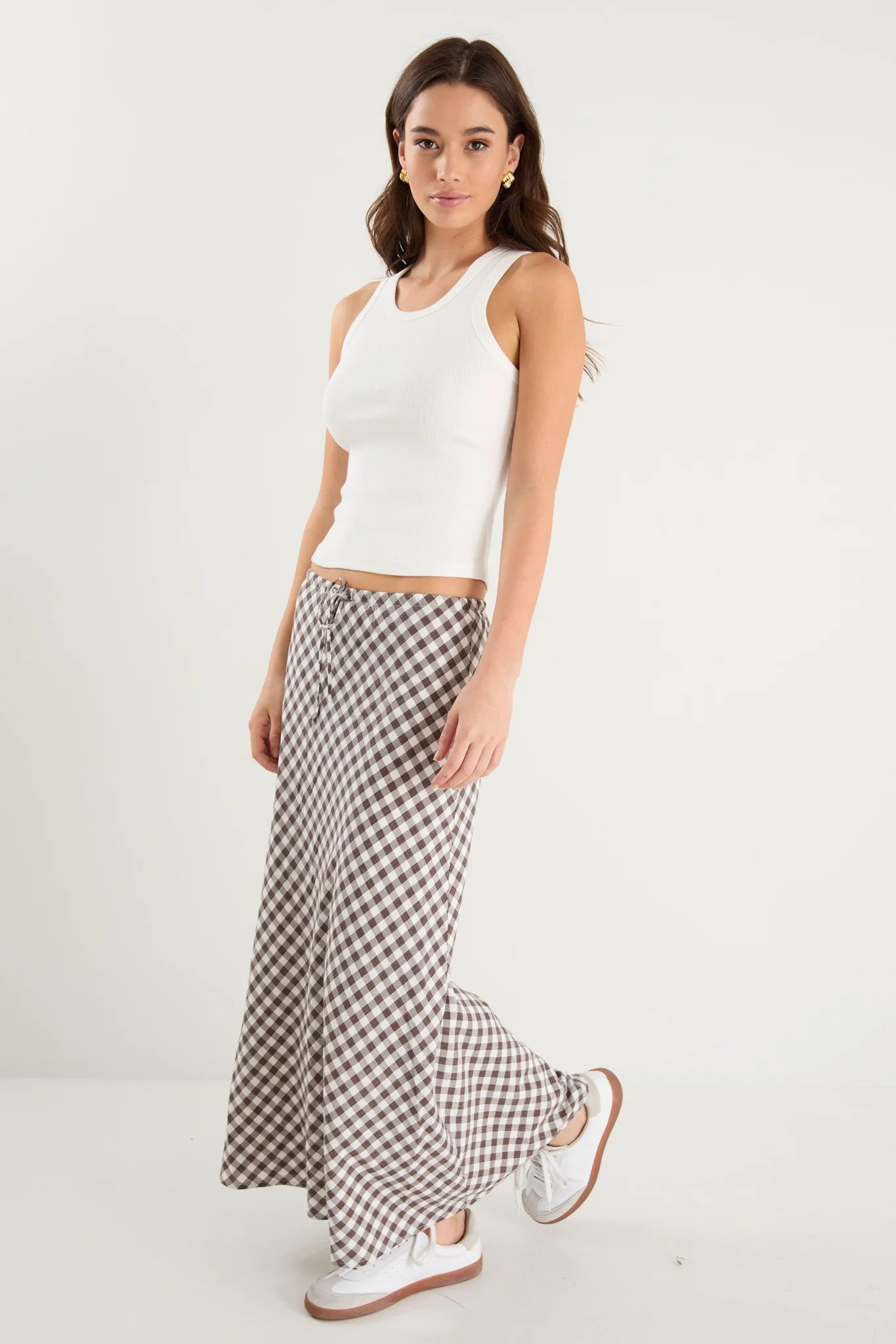 Summit Chocolate Gingham Cotton Bias Maxi Skirt