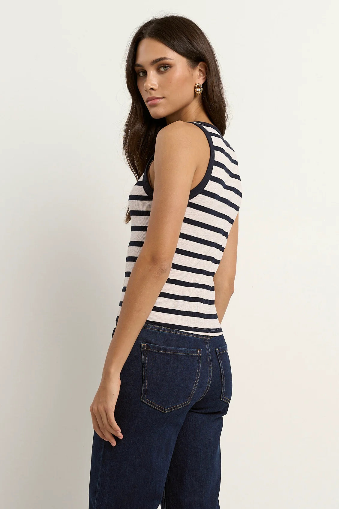 Cobble Navy Ecru Stripe Rib Tank