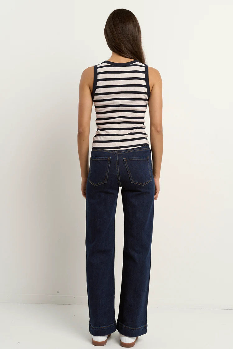 Cobble Navy Ecru Stripe Rib Tank