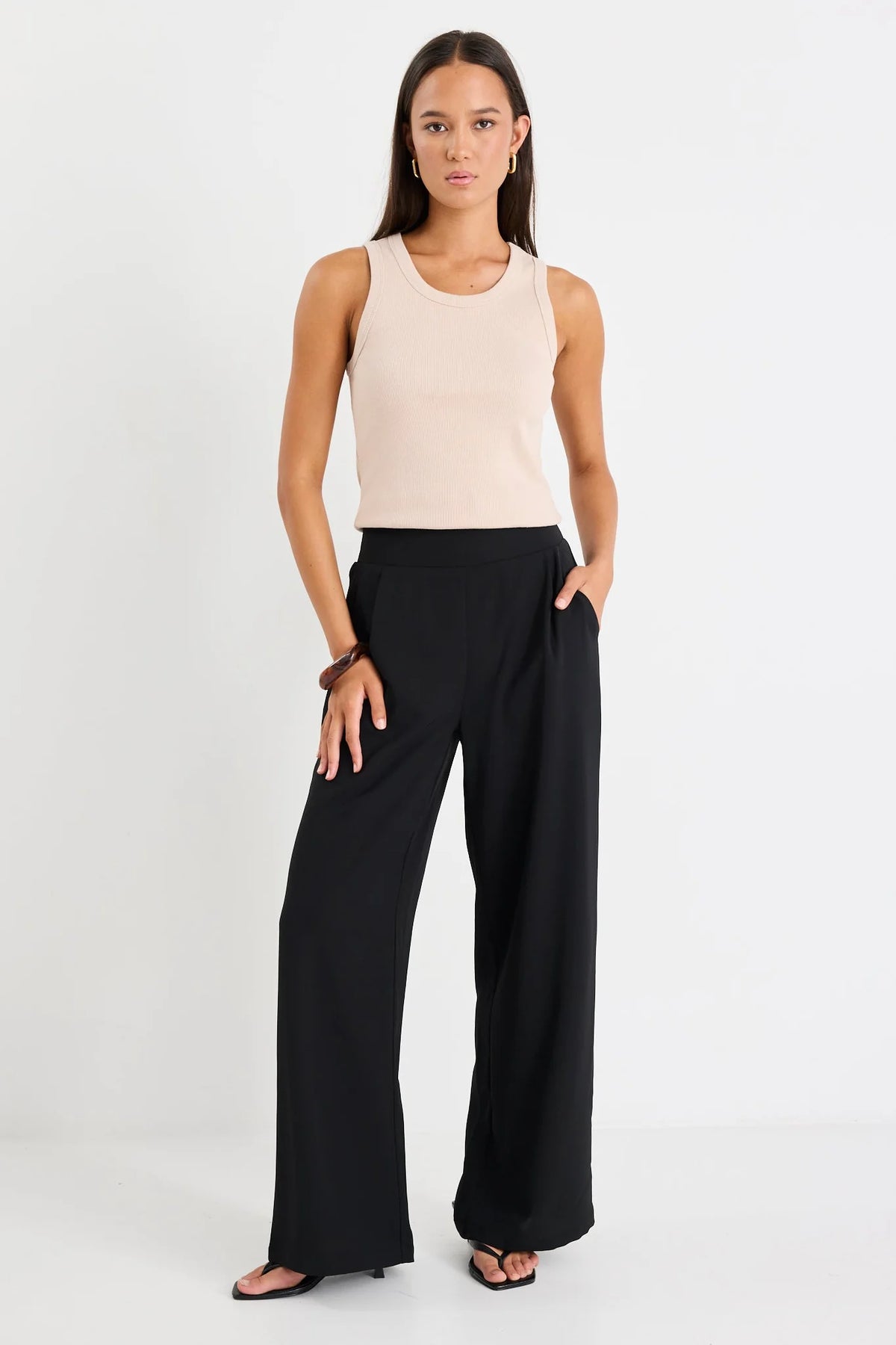 Guardian black linen viscose elastic back pants