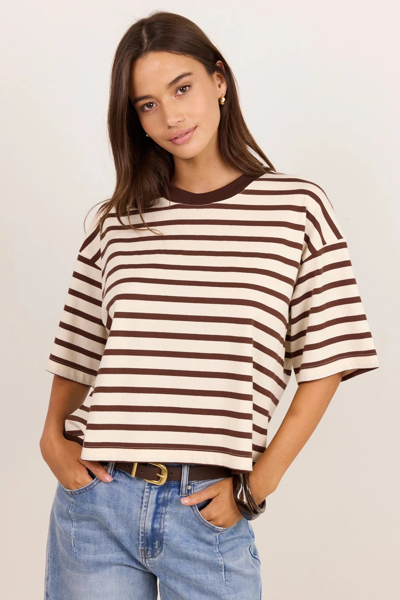 Cohesion Chocolate Vanilla Stripe Oversized Tee SS
