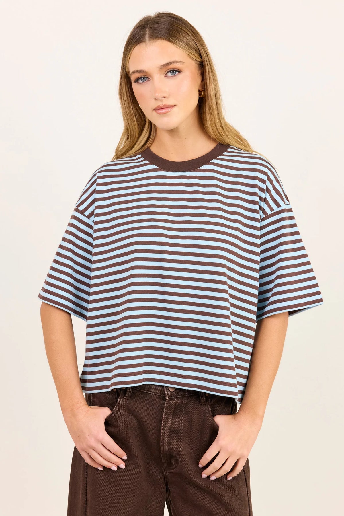 Cohesion Ice Blue Chocolate Stripe Oversized Tee