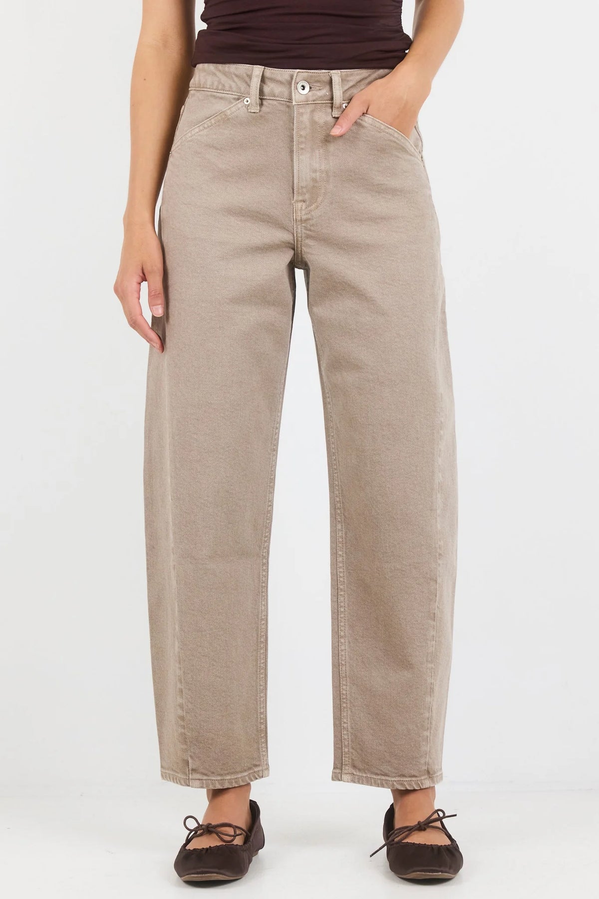 Idolise Taupe Stretch Soft Barrel Jean