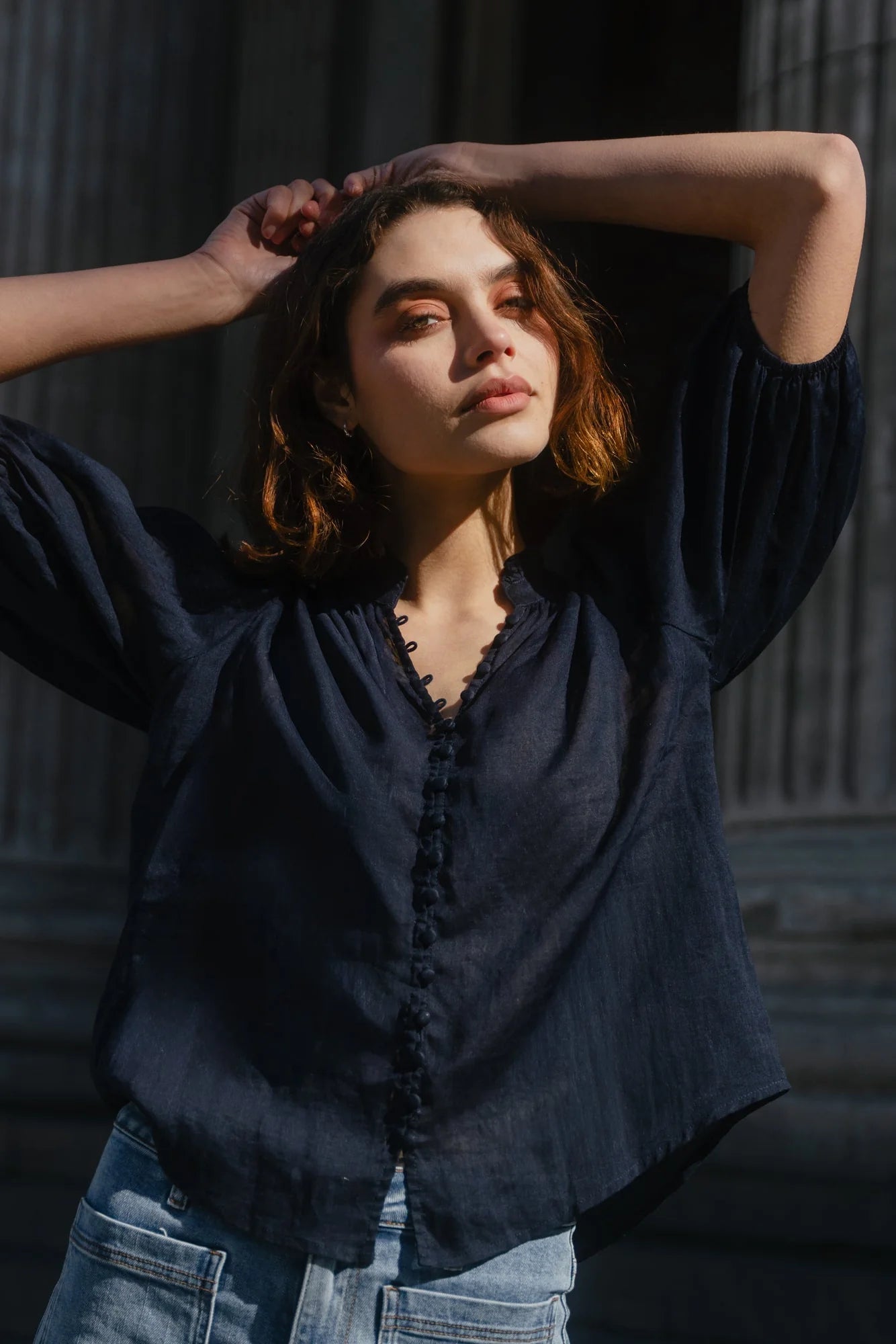 Continuance Navy Ramie S/S Top