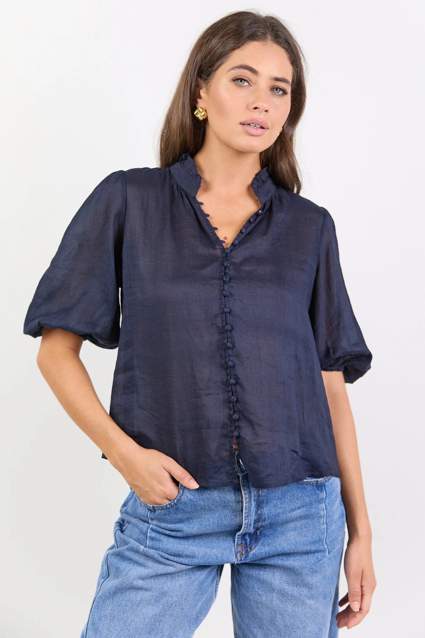 Continuance Navy Ramie S/S Top