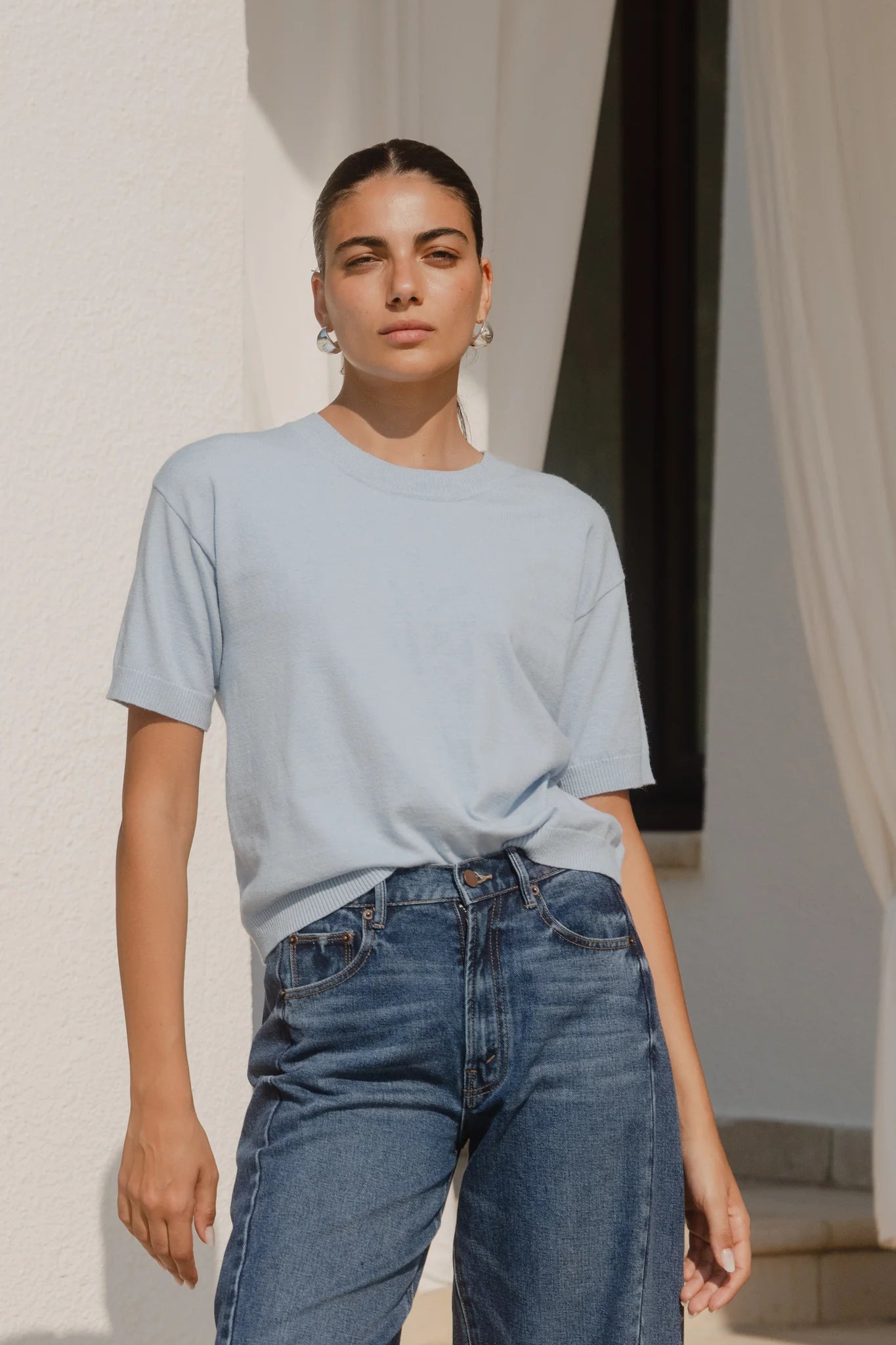 Precise Sky Blue Knitted Tee