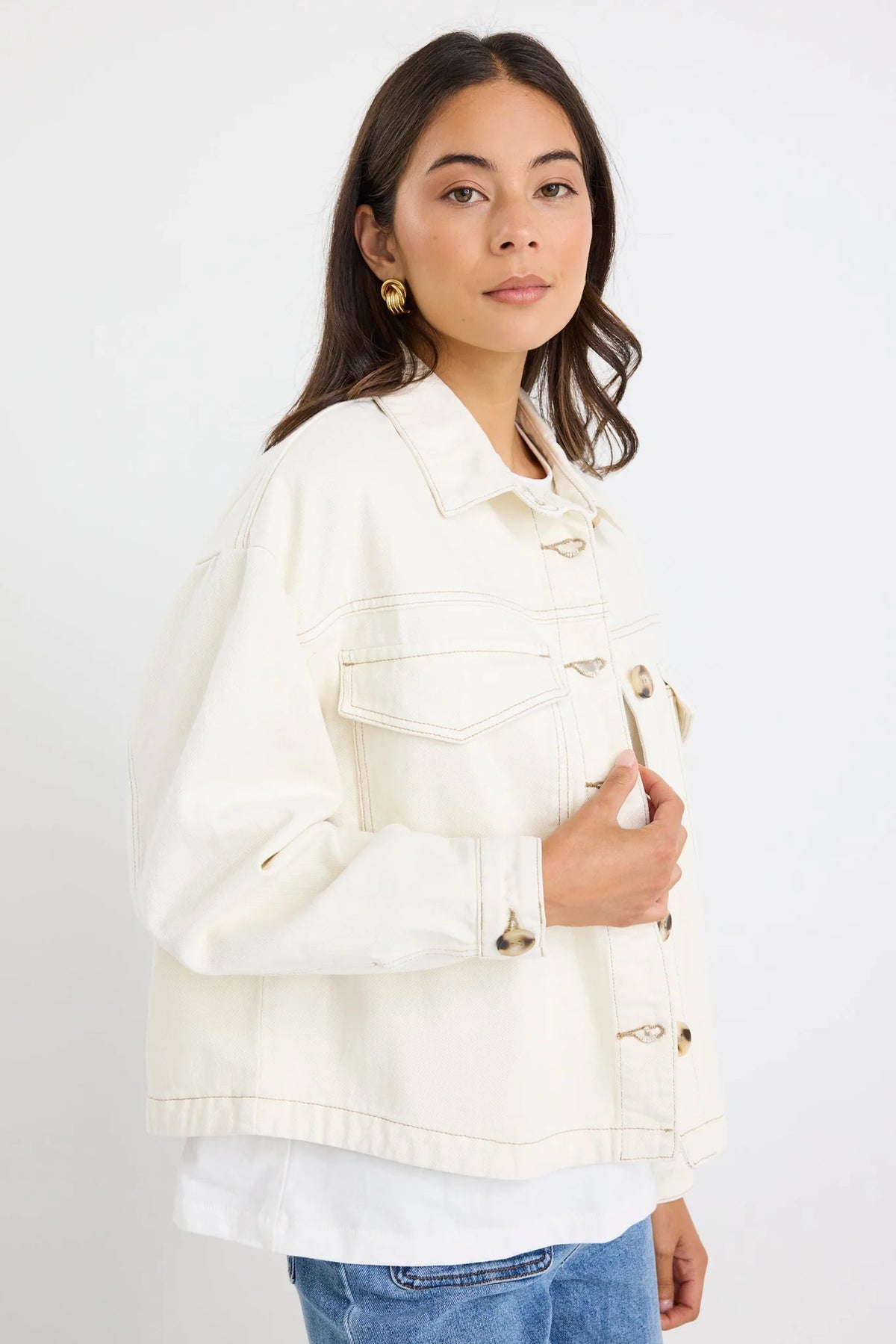 Echo ecru patch pocket denim jacket