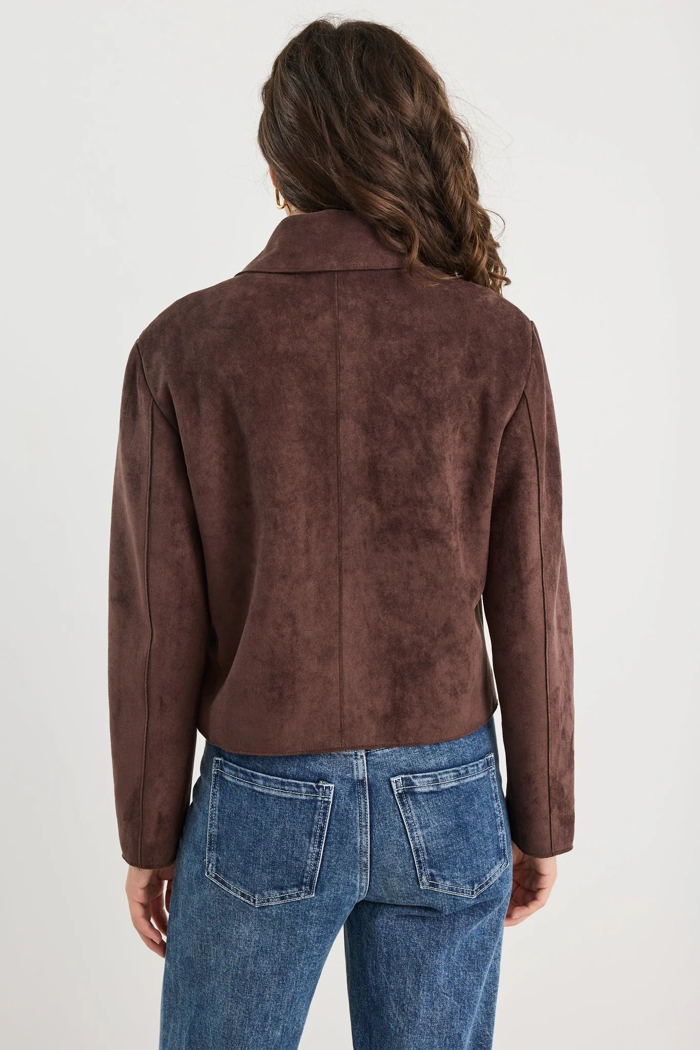 Exhibit chocolate mock suede button front cropped jacket