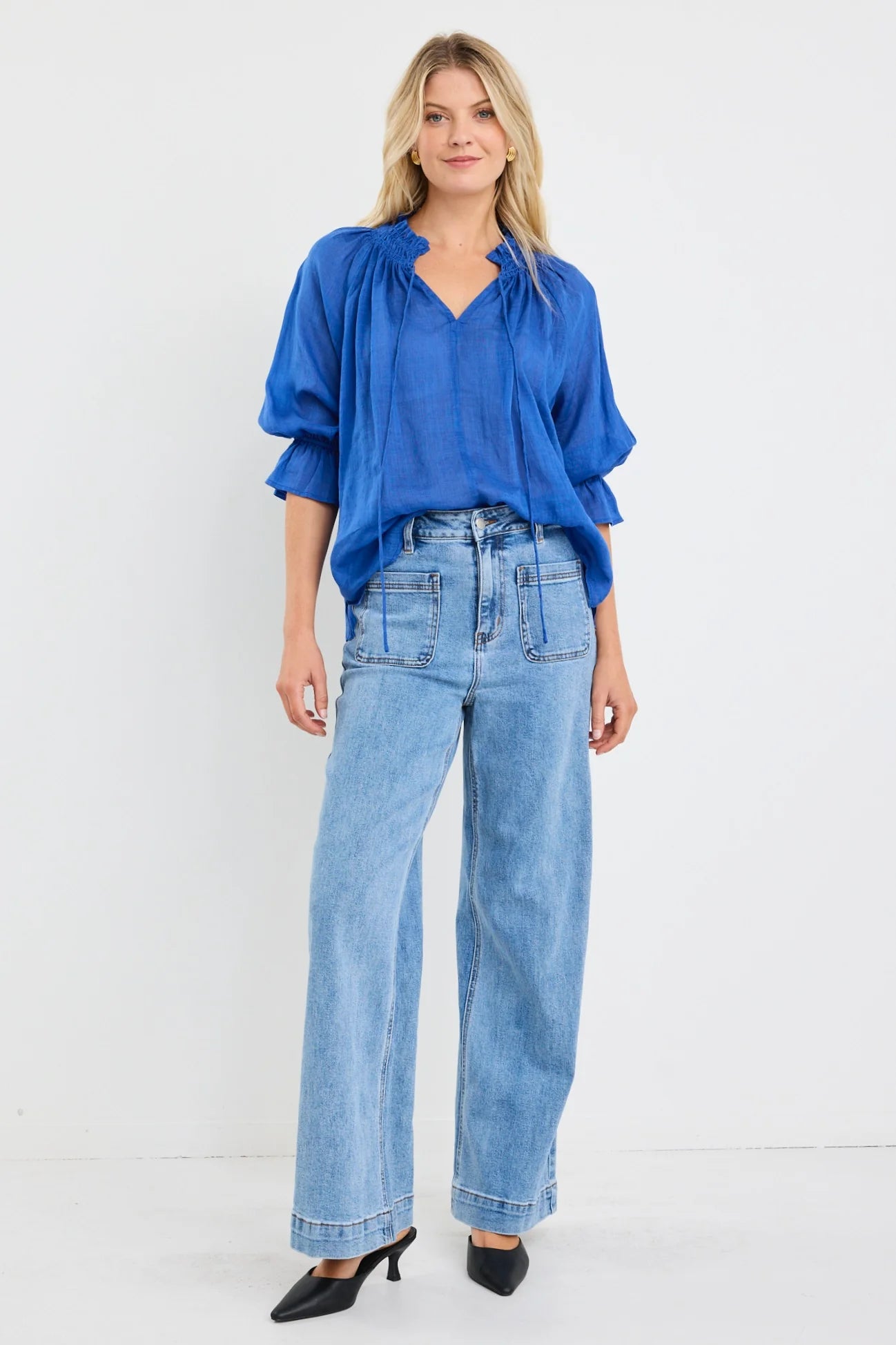 Expedition Blue Shirred Top