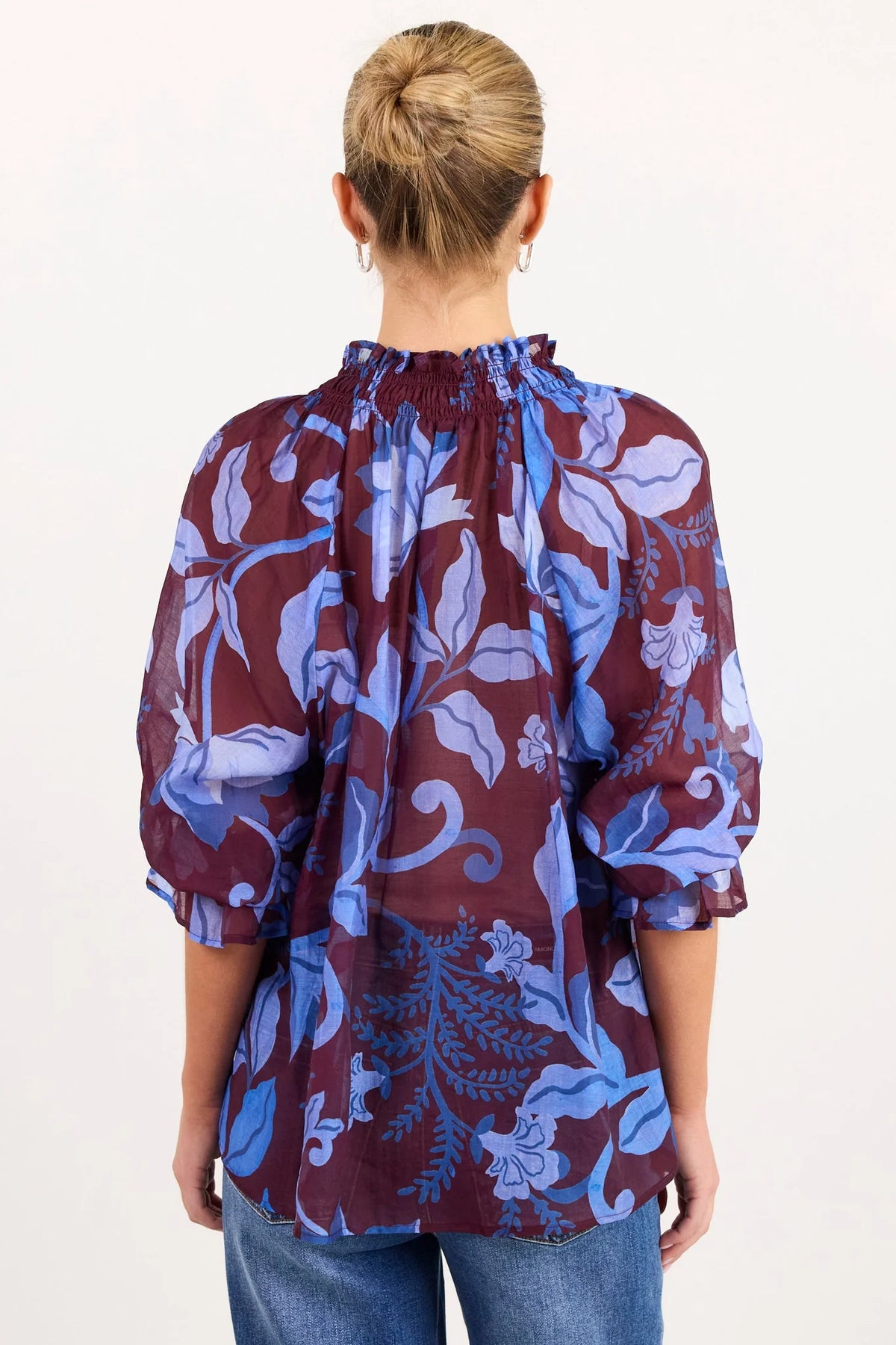 Expedition burgundy blue floral shirred neck top