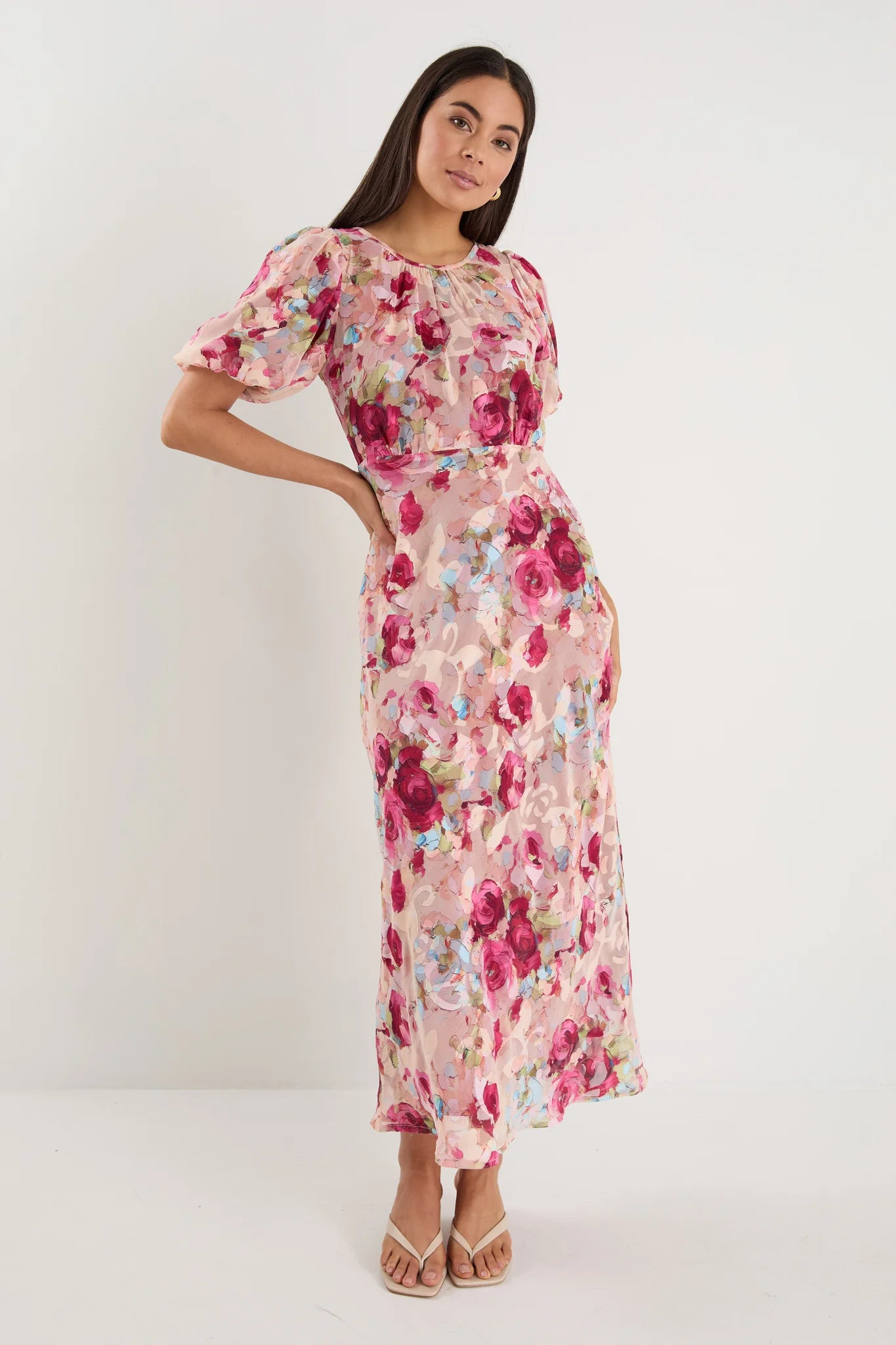 Exquisite Painted Rose Midi Dress