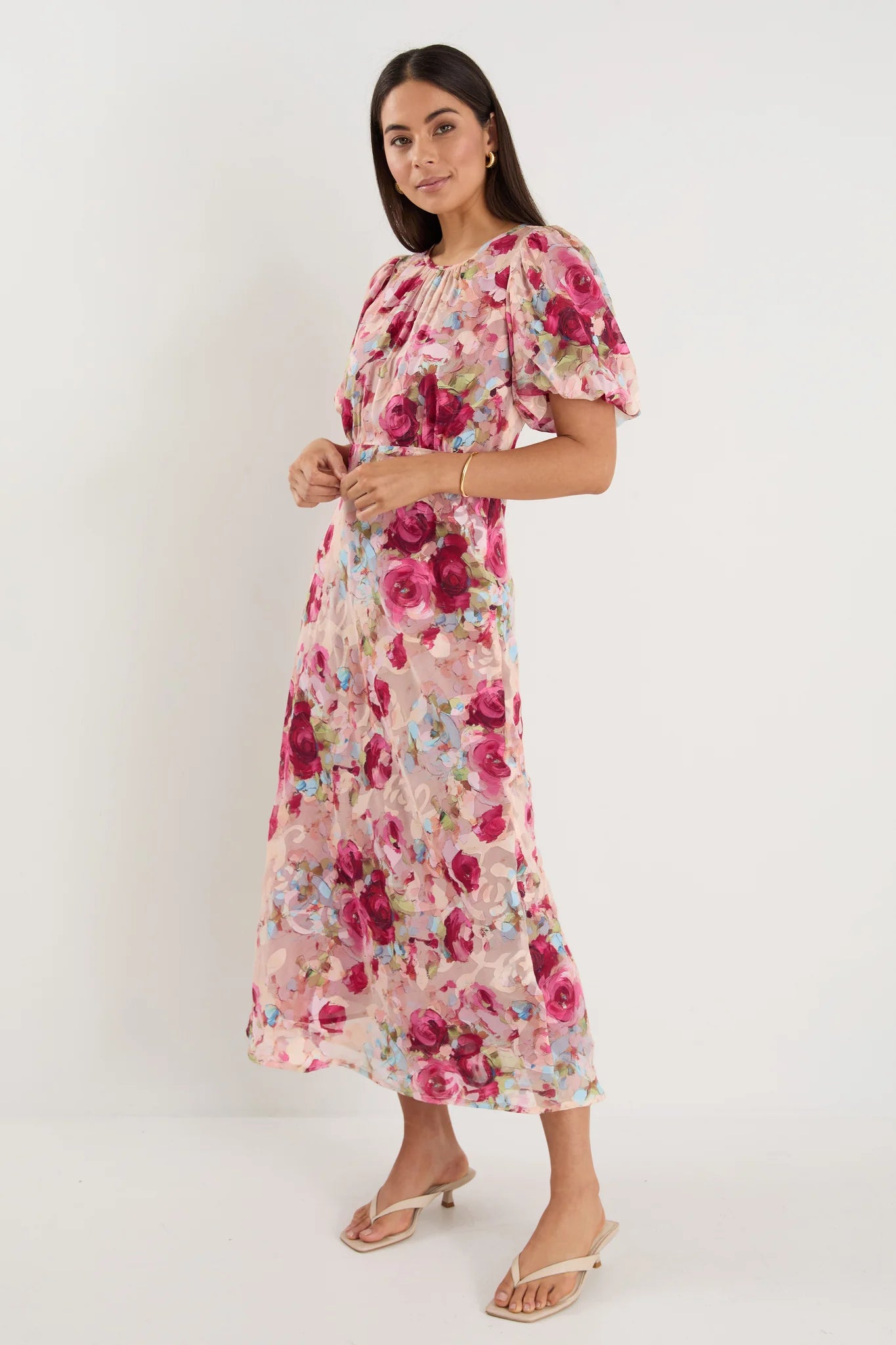Exquisite Painted Rose Midi Dress