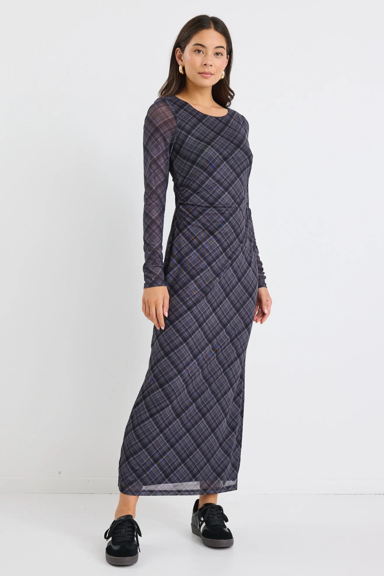 Gallery Charcoal Check Maxi Dress
