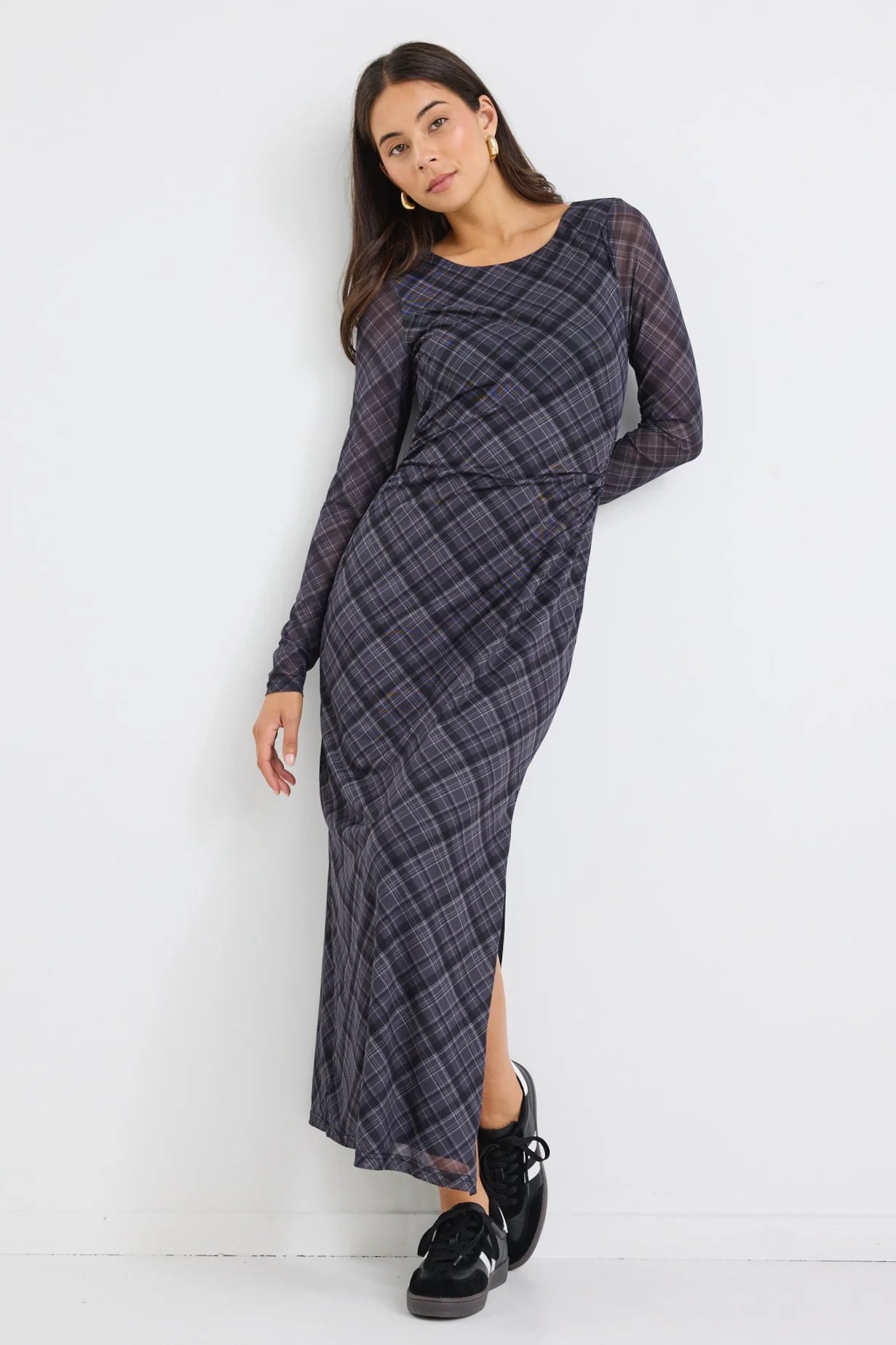 Gallery Charcoal Check Maxi Dress
