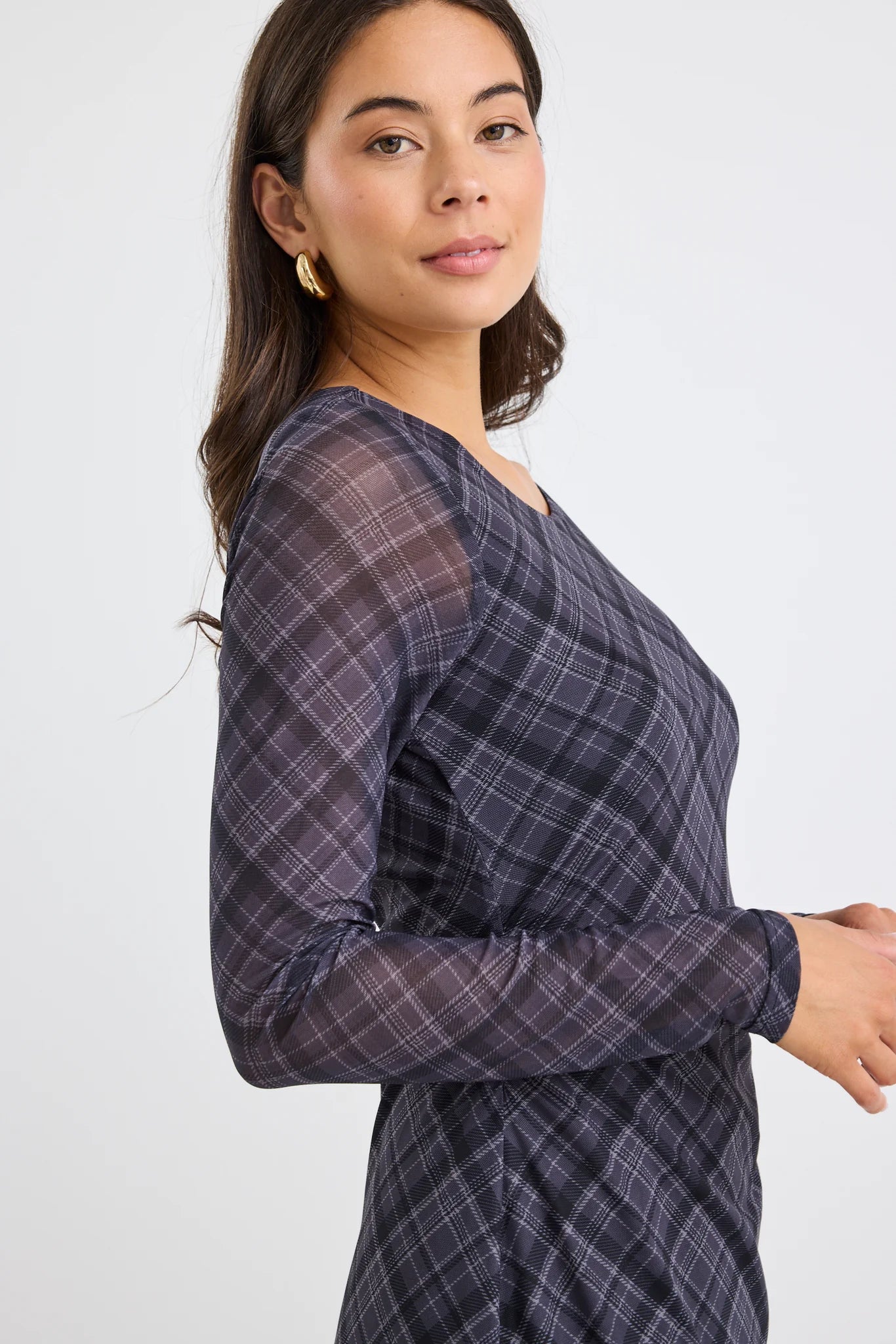 Gallery Charcoal Check Maxi Dress