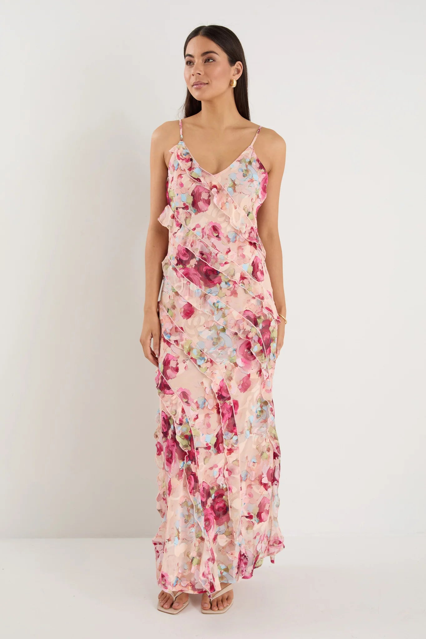Galore Painted Rose Bias Slip Dress