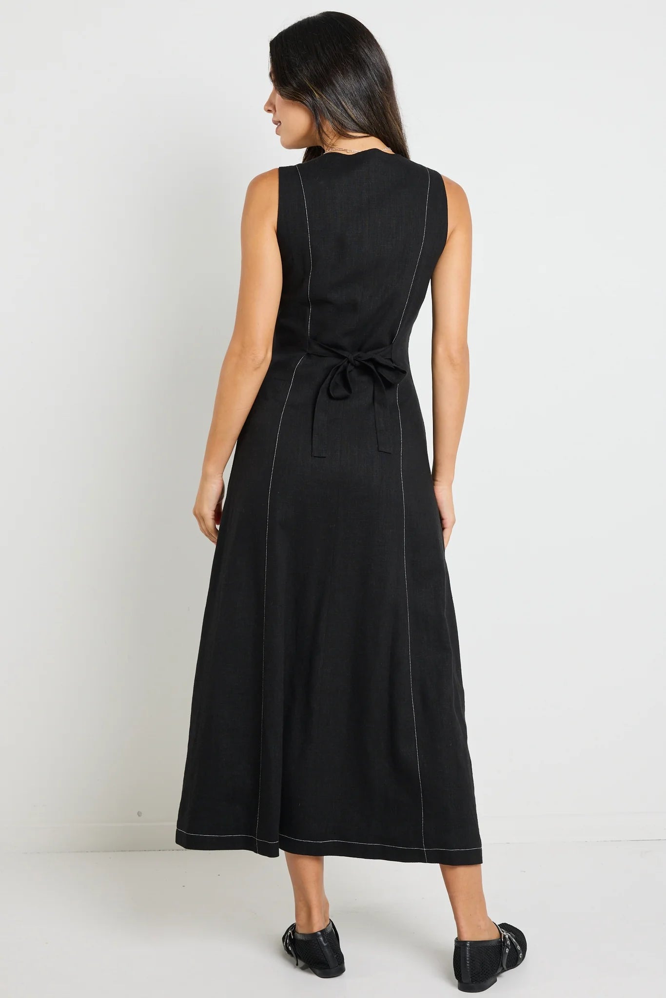 Guide Black Contrast Stitch Maxi Vest Dress