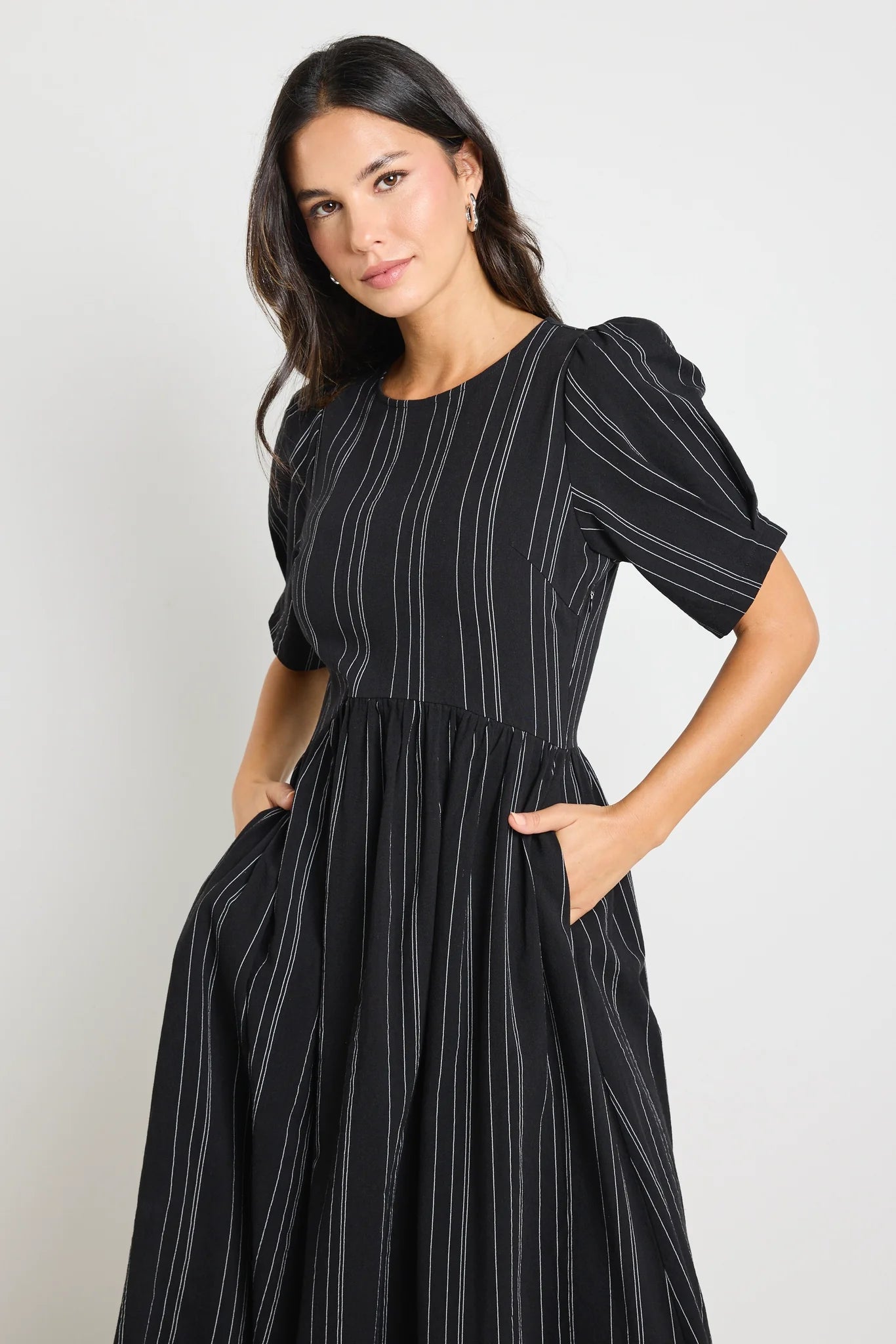 Hemisphere Black Stripe Relaxed Midi Dress