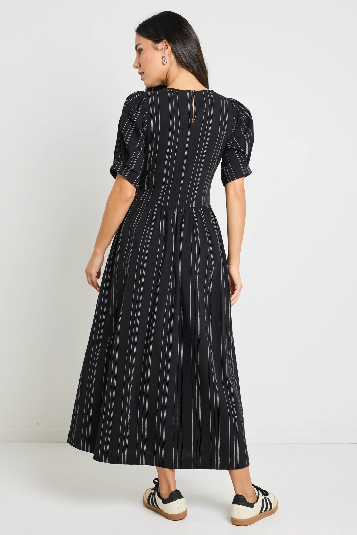 Hemisphere Black Stripe Relaxed Midi Dress