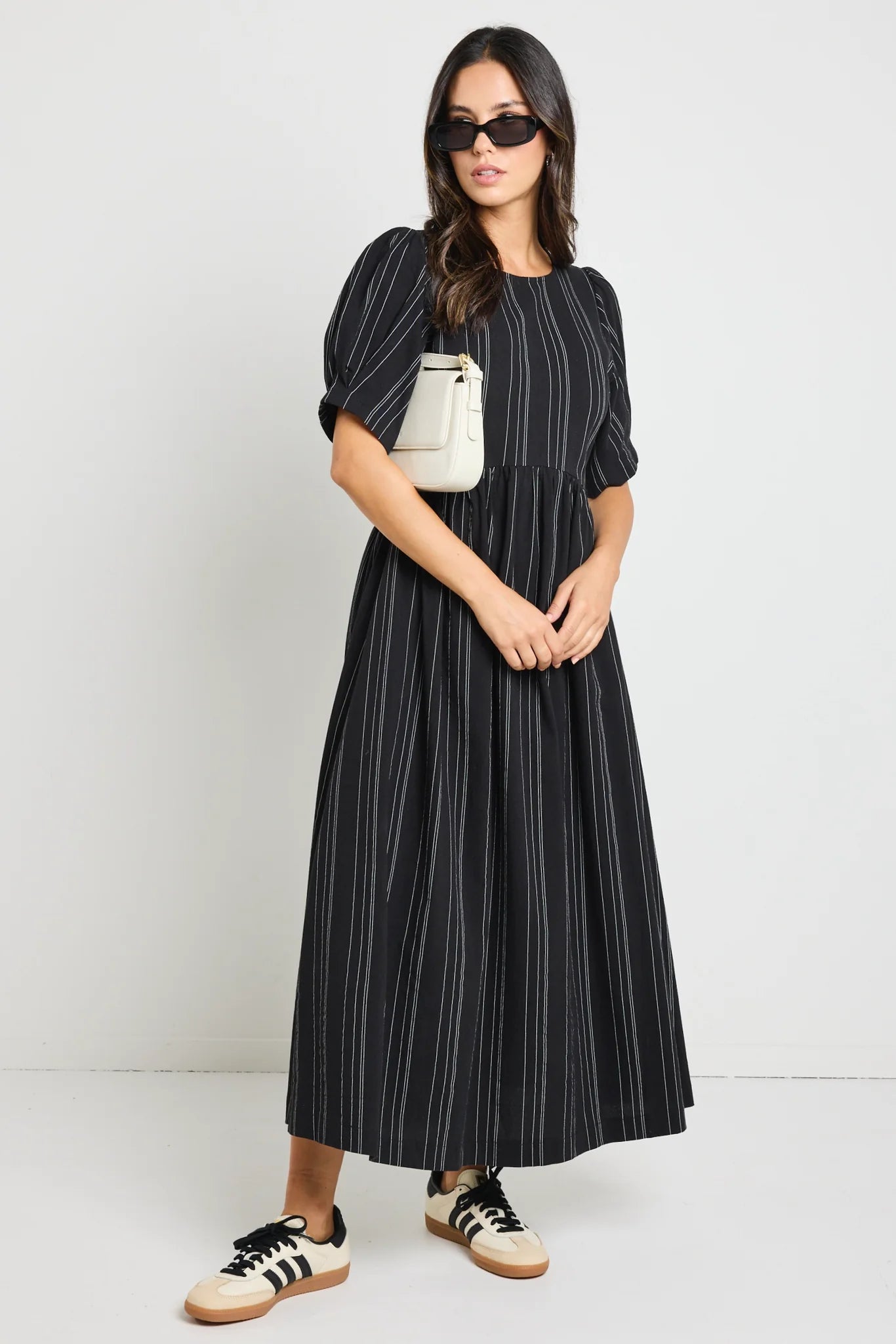 Hemisphere Black Stripe Relaxed Midi Dress