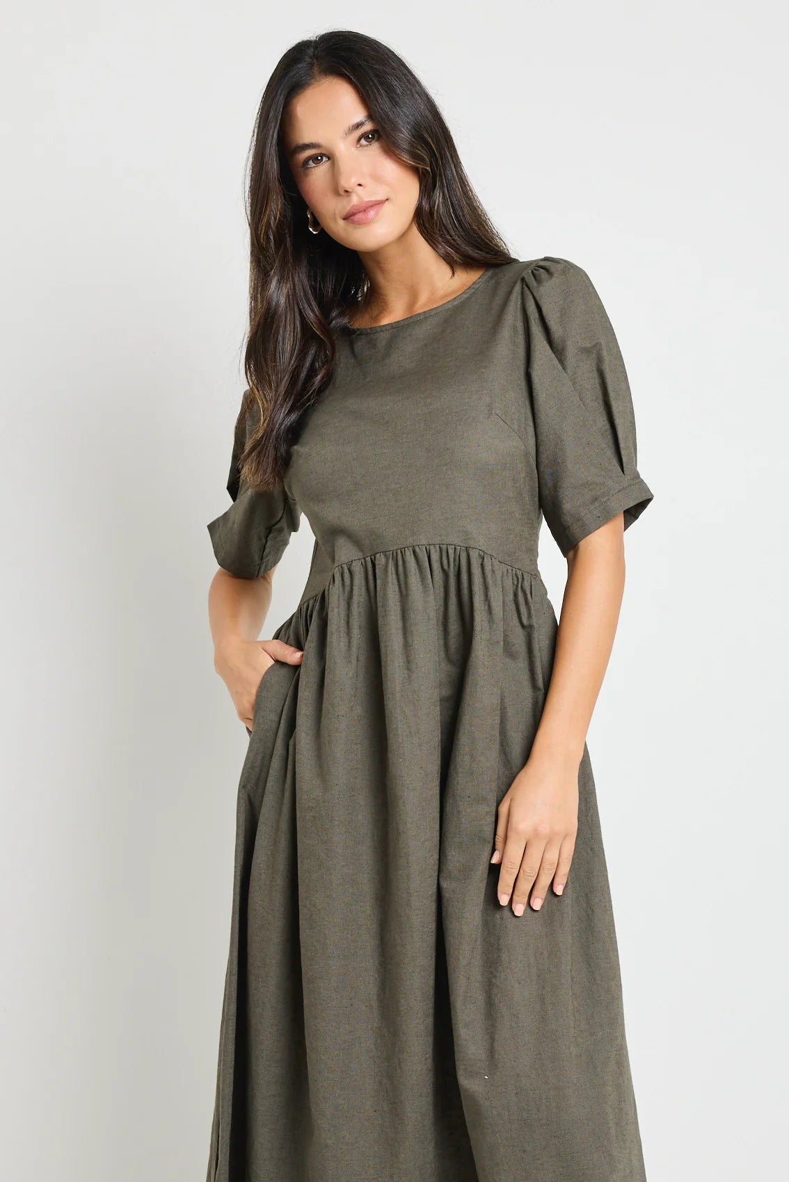 Hemisphere Khaki Relaxed Midi Dress