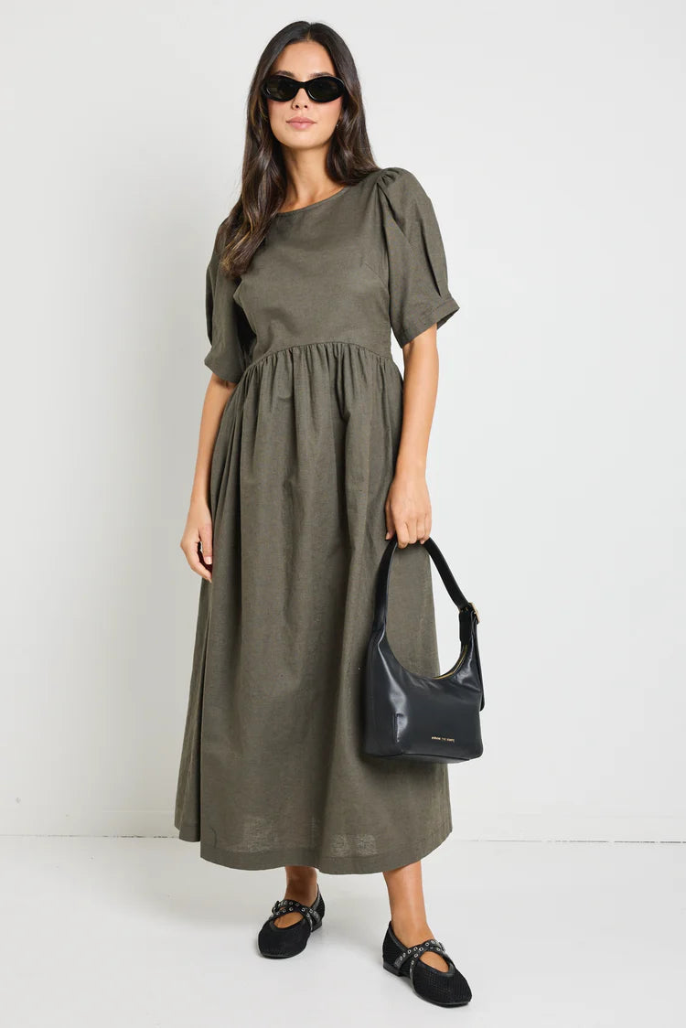 Hemisphere Khaki Relaxed Midi Dress