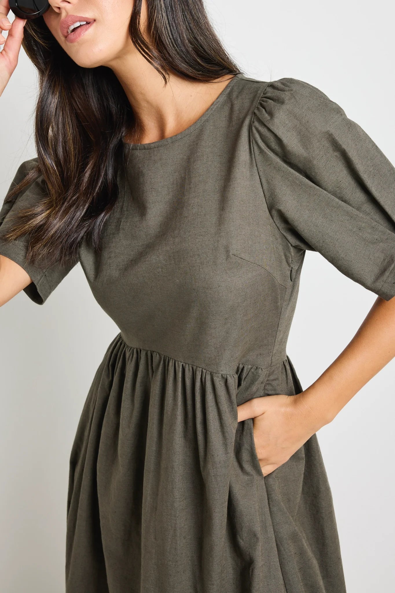 Hemisphere Khaki Relaxed Midi Dress
