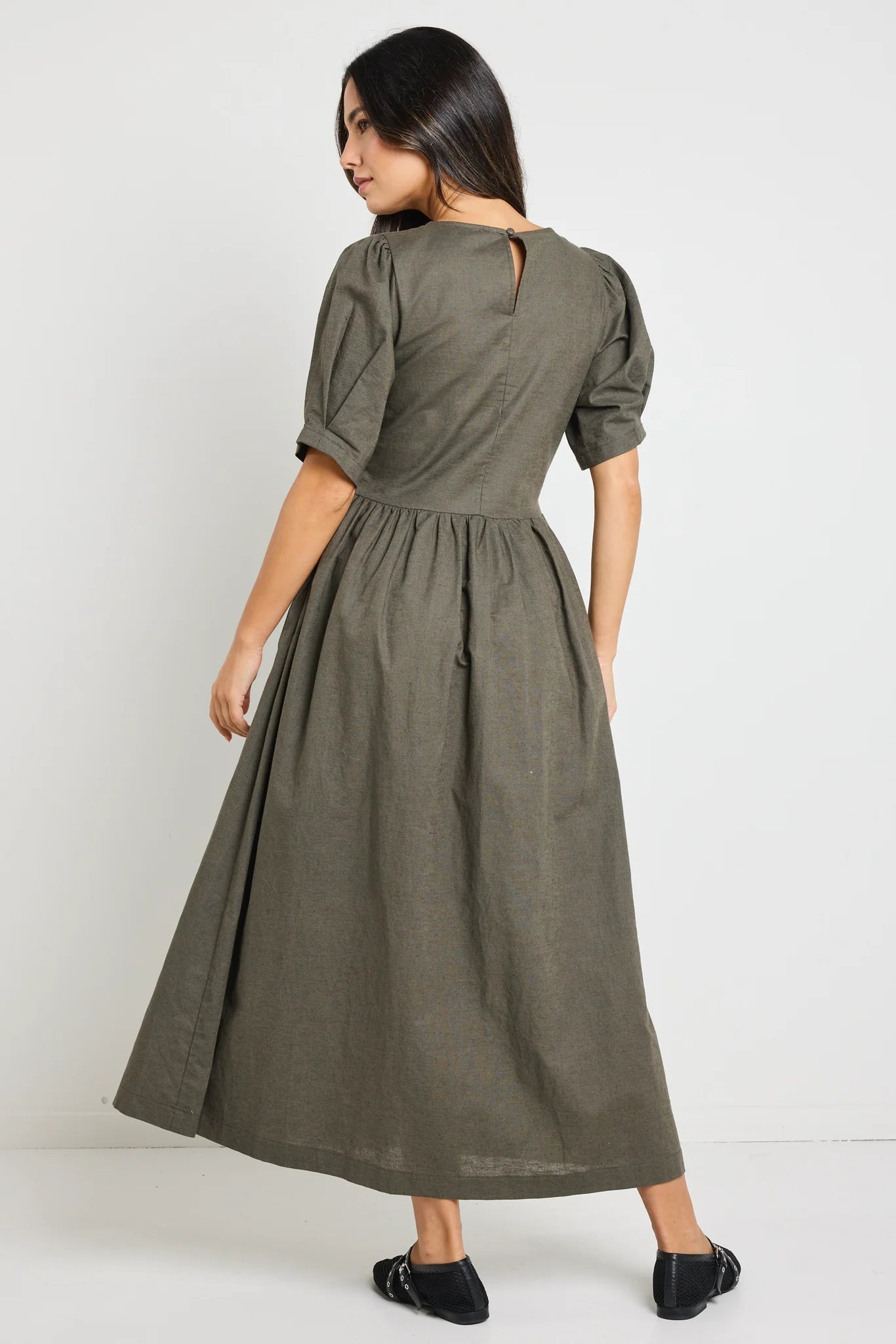 Hemisphere Khaki Relaxed Midi Dress