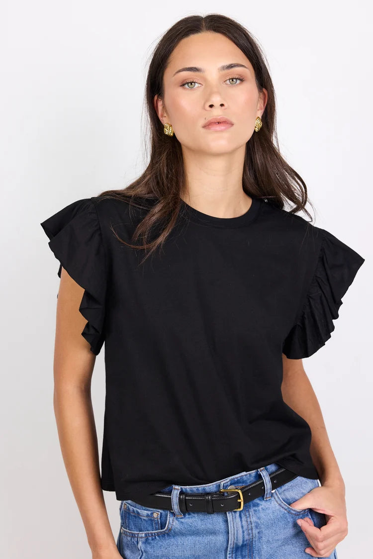Hover black flutter sleeve tee